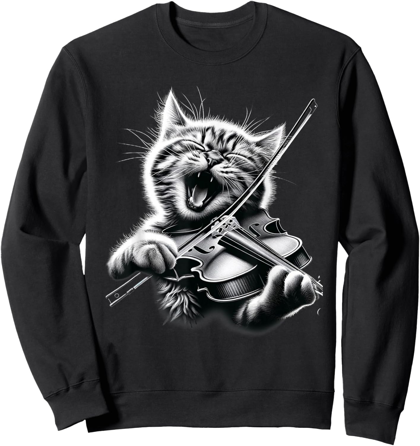 Funny Orchestra Musician Violinist Rock Cat Playing Violin , Black, S Sweatshirt - Sweatshirt | Black