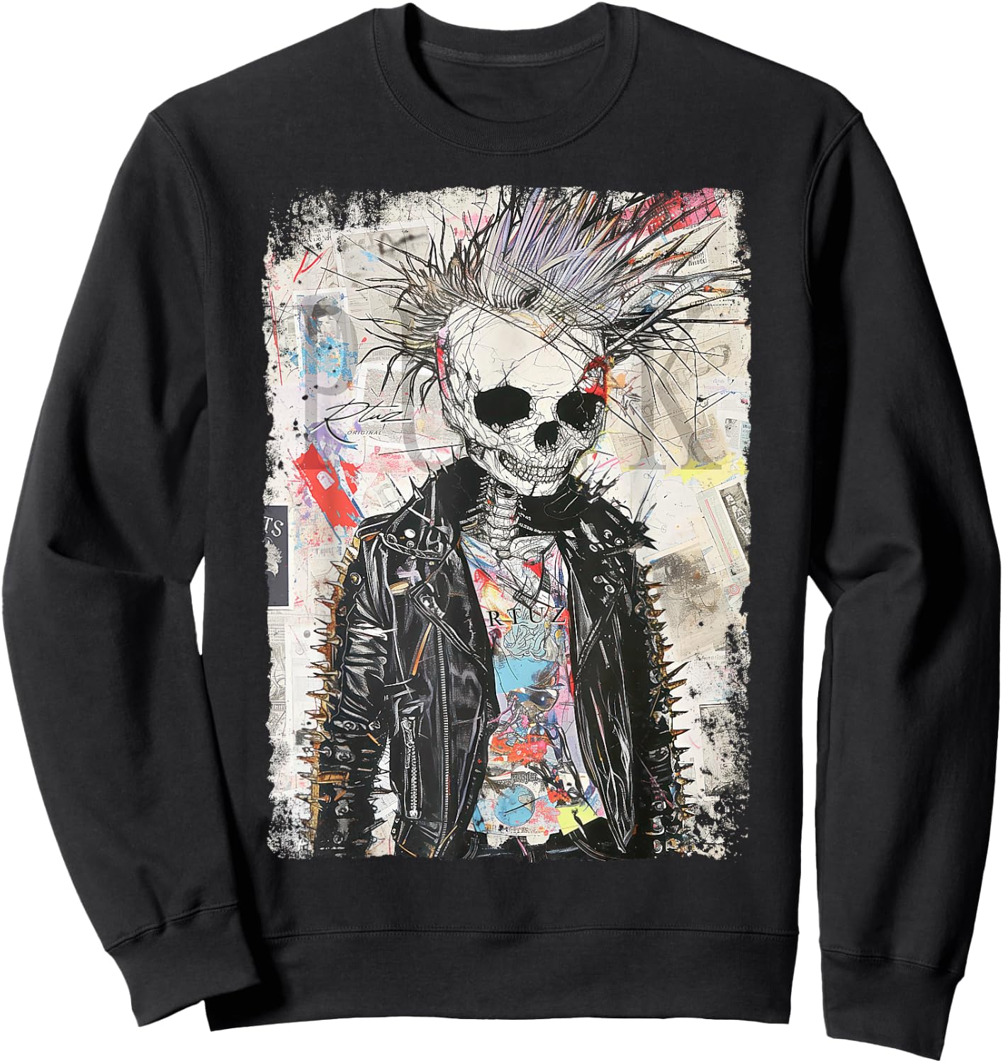 Biker Skull Graffiti Vintage Horror Punk Skull , Black, S Sweatshirt - Sweatshirt | Black