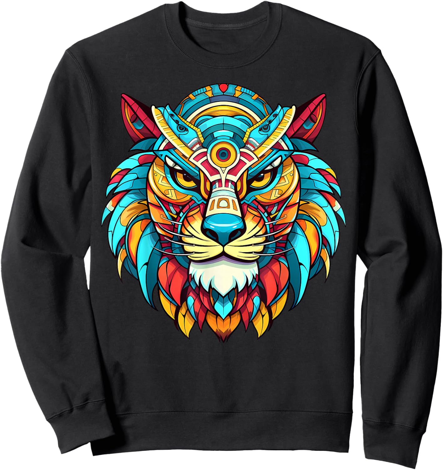 Aztec Jaguar Warrior Ocelotl Colourful Mayan Indigenous Art Sweatshirt - Sweatshirt | Black