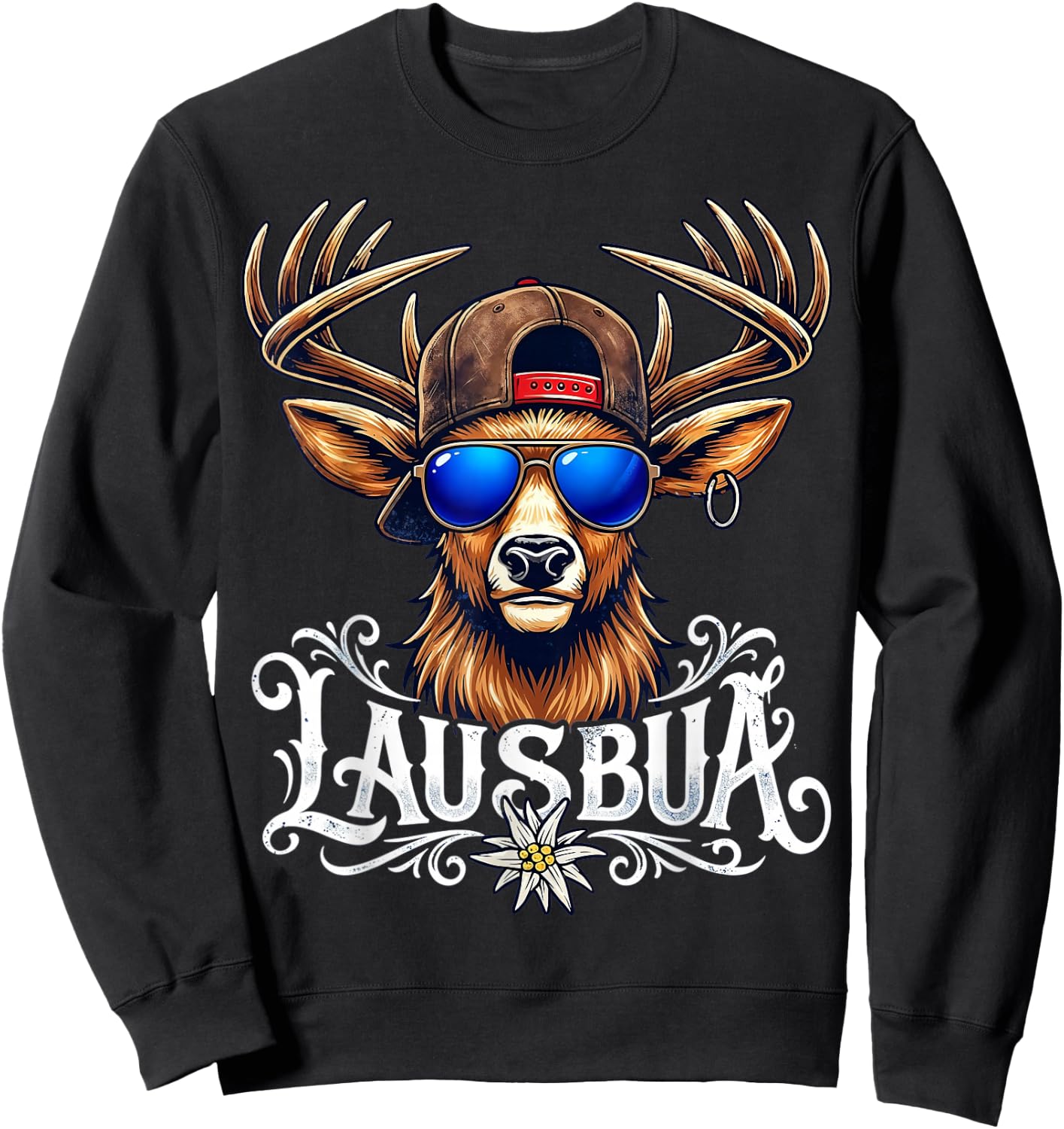 Trachten Kinder Trachtenshirt Herren Jungen Lausbua Sweatshirt - Sweatshirt | Black