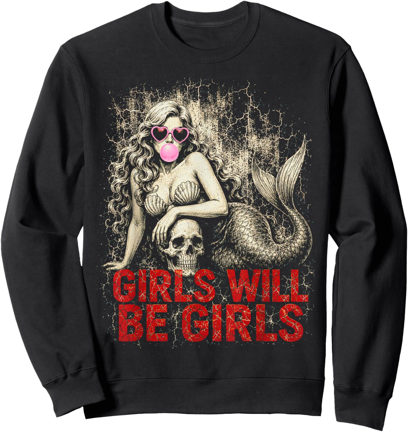 Girls Will Be Girls Cool Mermaid Dark Feminine Shirt Sweatshirt - Sweatshirt | Black