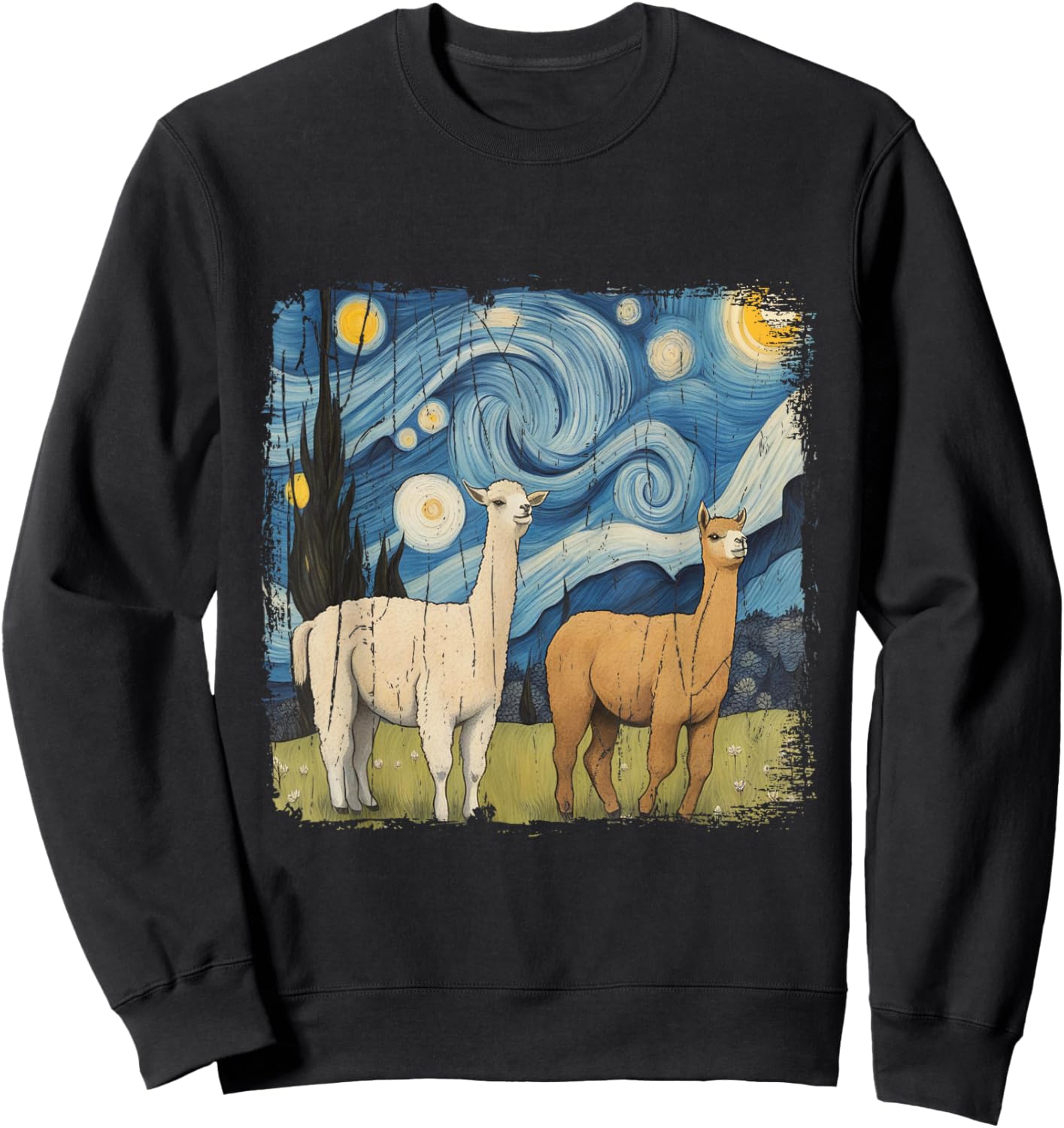 Cotopaxi Illustration Starry Night Llama National Park Souvenir , Black, S Sweatshirt - Sweatshirt | Black