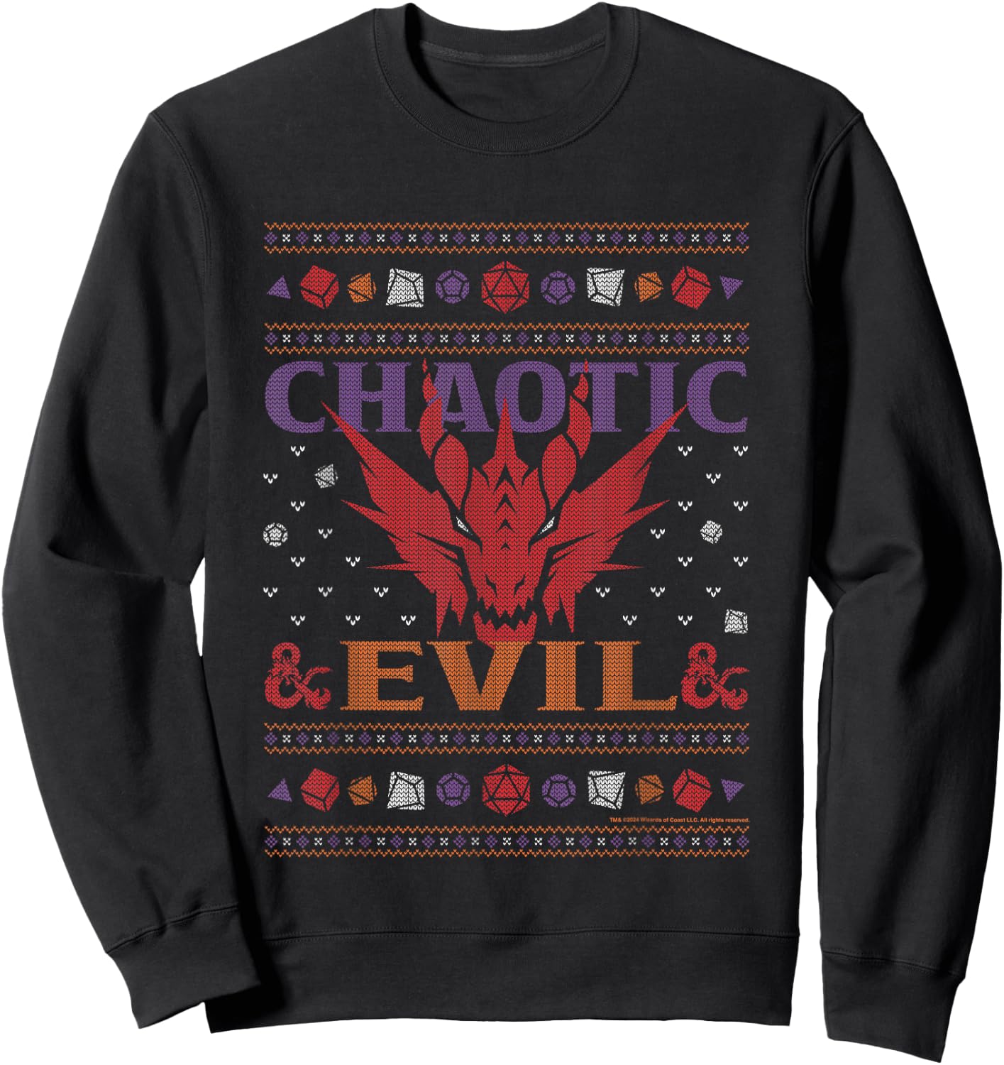 Dungeons & Dragons Chaotic Evil Christmas Knit Pattern Sweatshirt - Sweatshirt | Black