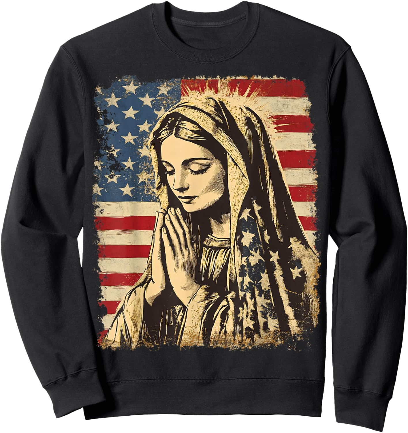 USA American US Flag The Virgin Mary Prayer Theology Sweatshirt - Sweatshirt | Black