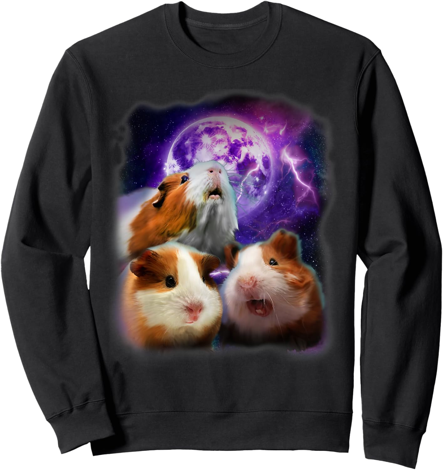Guinea Pigs Howling at the Moon Shirt - Funny Guinea Pig Sweatshirt - Sweatshirt | Black