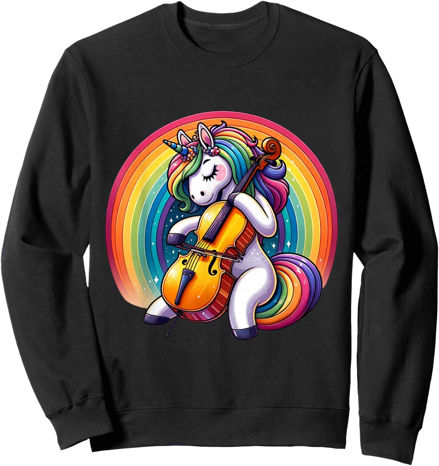 Cello Playing Unicorn Cellist Sweatshirt - Sweatshirt | Black