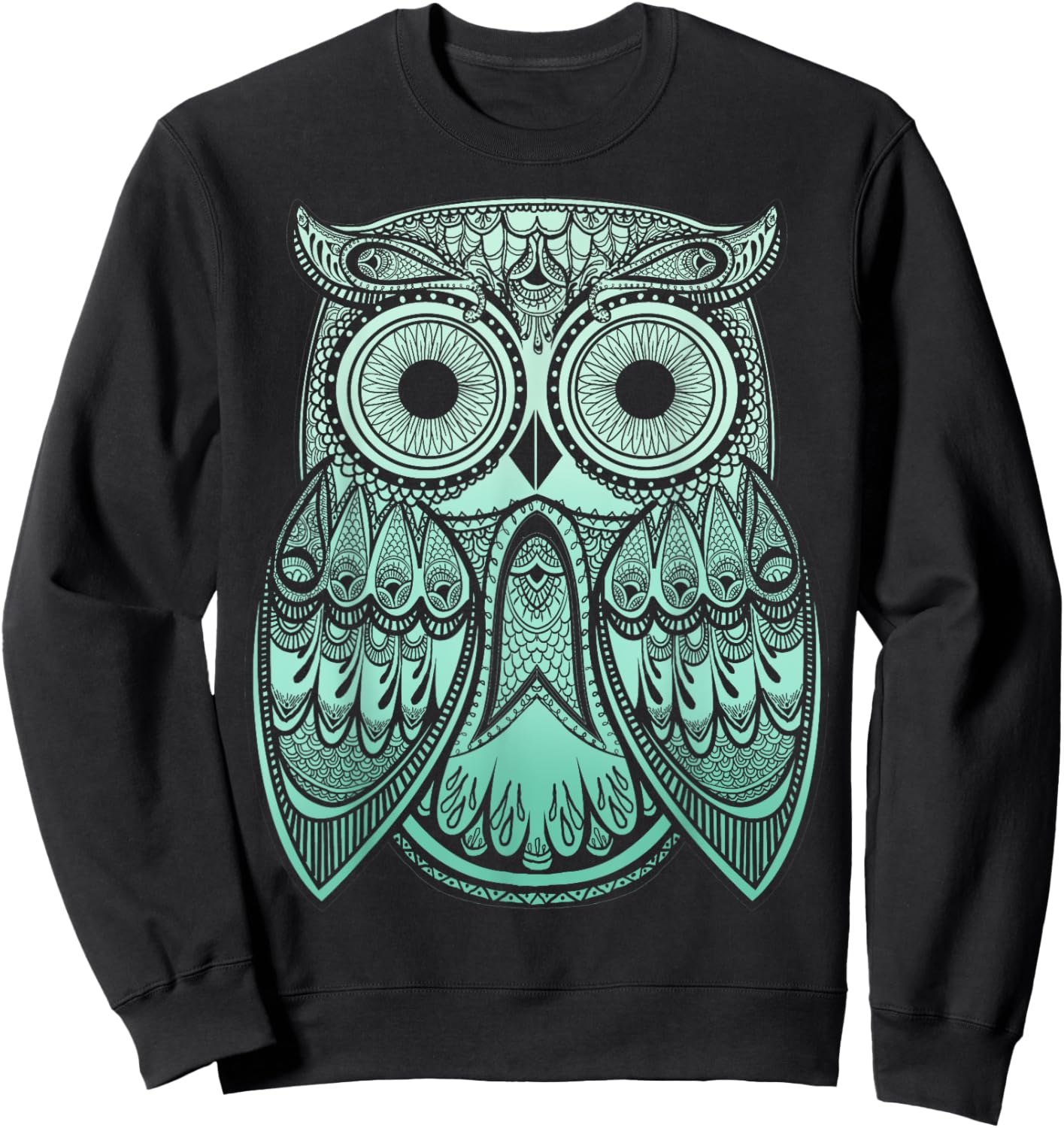 Teal Gradient Paisley Henna Owl Bohemian Sweatshirt - Sweatshirt | Black