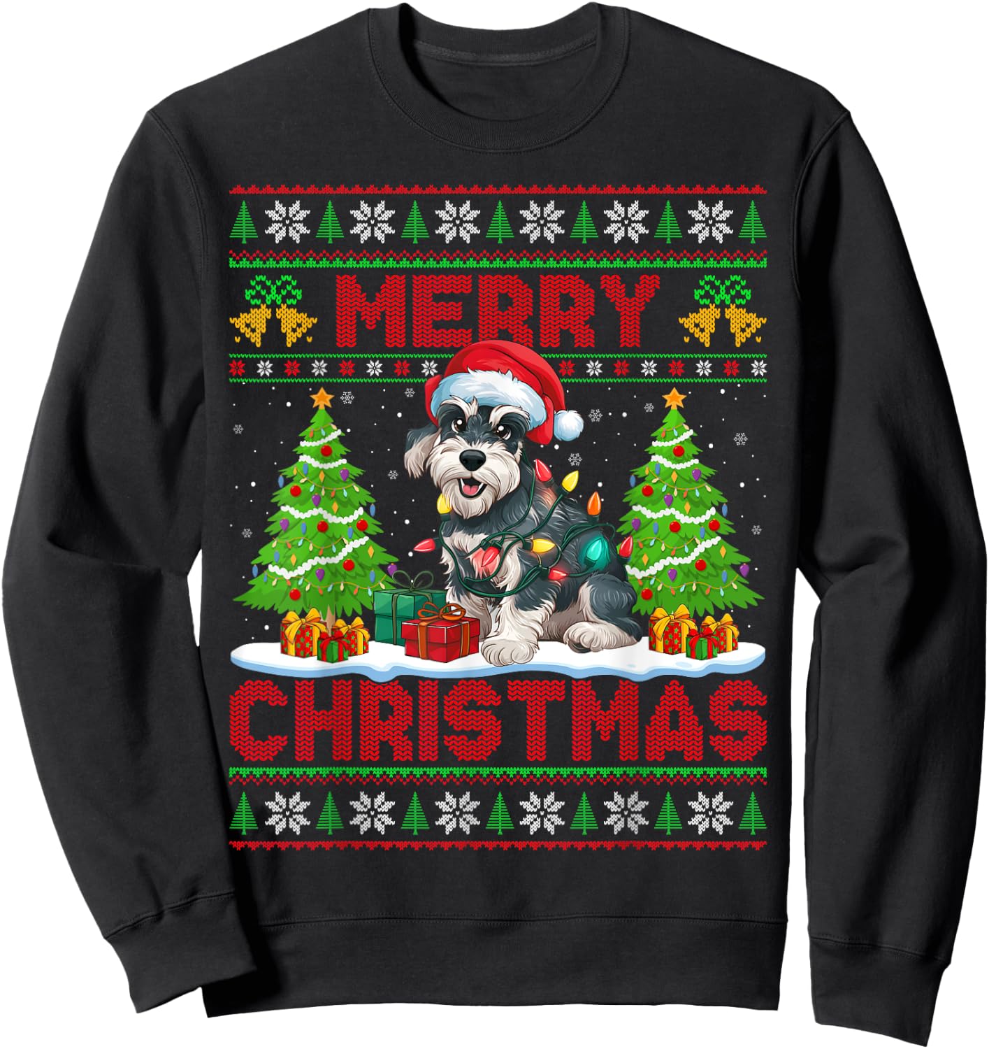 Xmas Tree Ugly Santa Miniature Schnauzer Dog Christmas Women Kids Sweatshirt - Sweatshirt | Black
