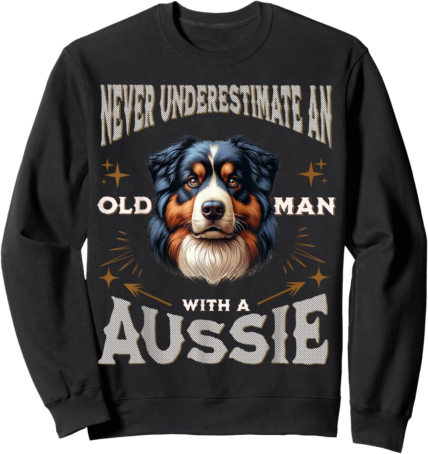 Funny Australian Shepherd Design Dad Grandpa Aussie Sweatshirt - Sweatshirt | Black