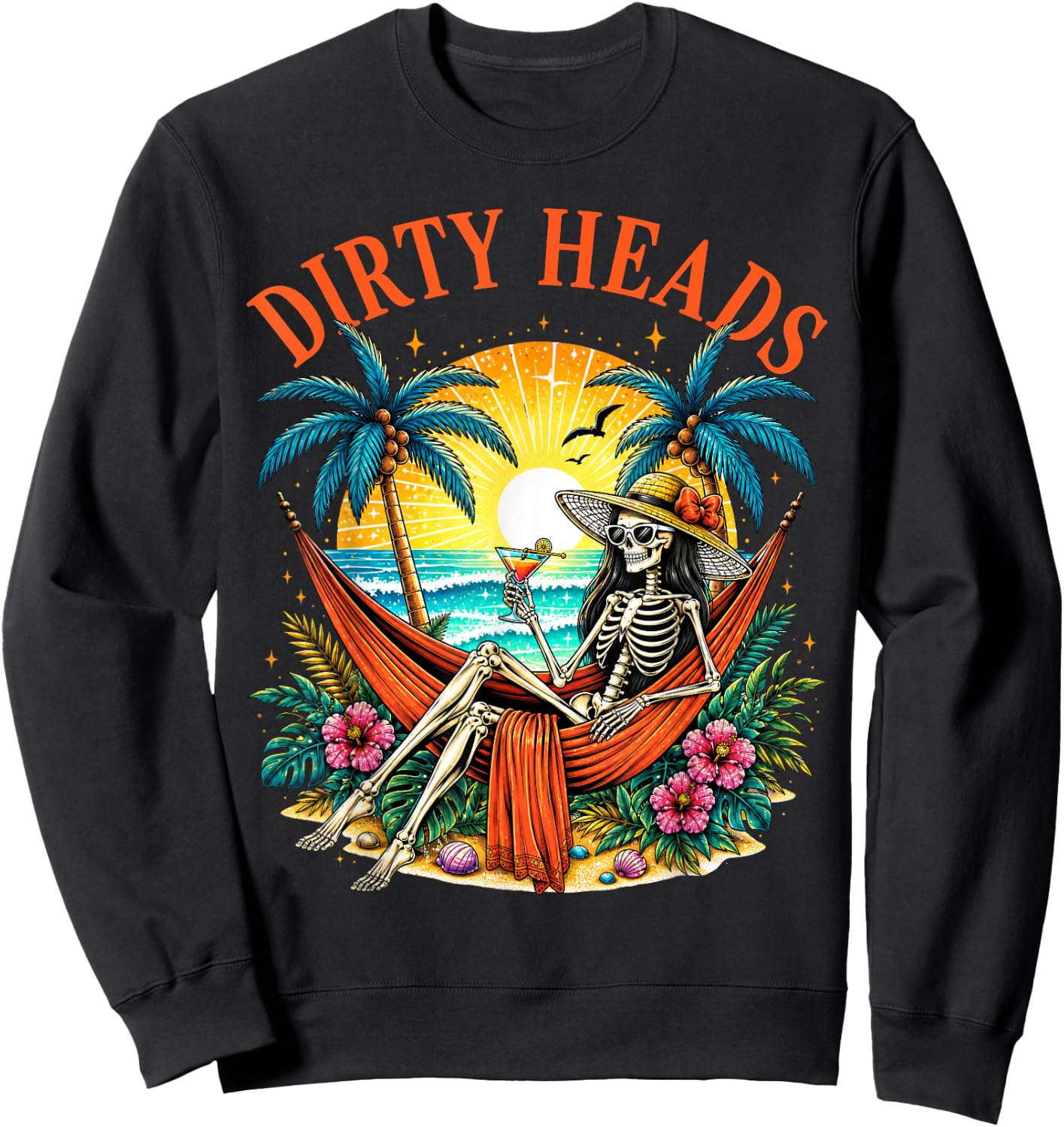 Dirty Heads Skeleton Women Beach Funny Summer Vacation Sweatshirt - Sweatshirt | Black