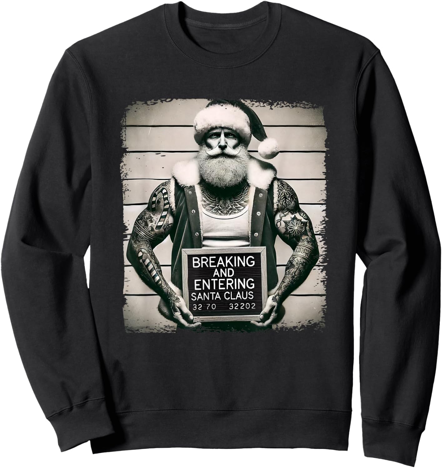 Tattoo Santa Mugshot Tattoos Christmas Santa Xmas Sweatshirt - Sweatshirt | Black