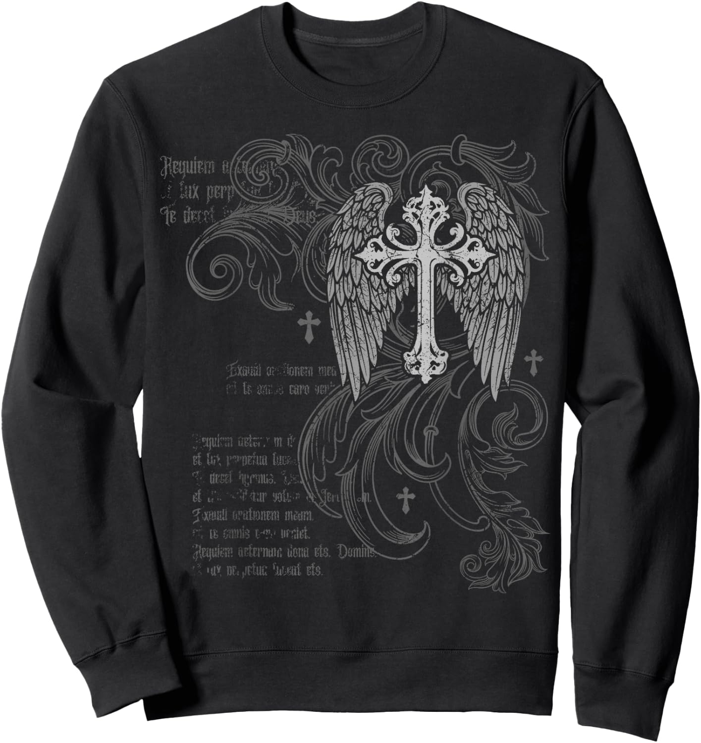 Y2k Grunge Cross Wings 2000s Vintage Goth Emo Harajuku Sweatshirt - Sweatshirt | Black