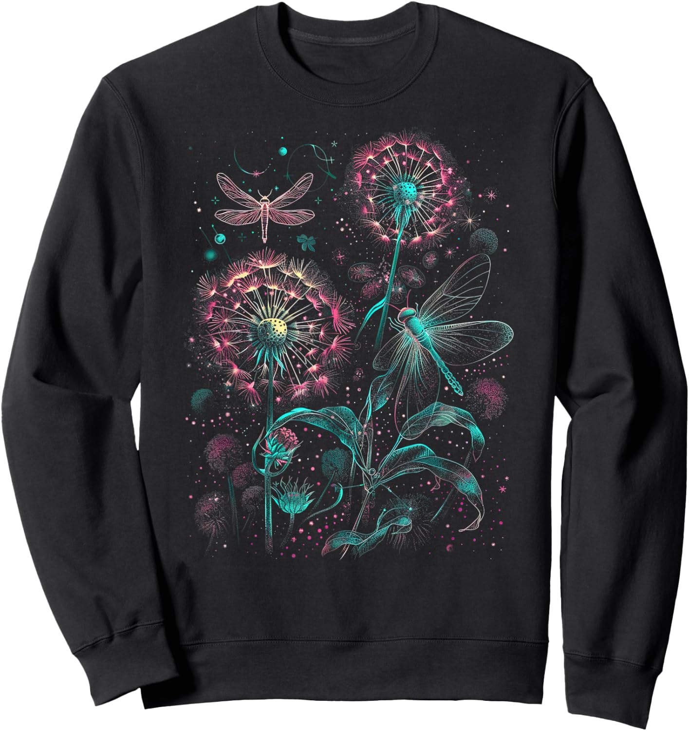 Dandelion Puff Ball with Dragonfly Sweatshirt - Sweatshirt | Black