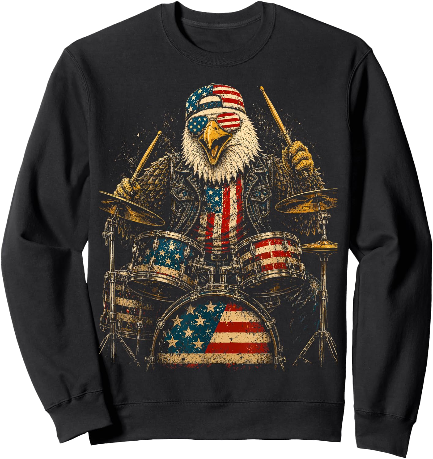 4th of July Patriotic Eagle Drummer 1776 2026 Sweatshirt - Sweatshirt | Black
