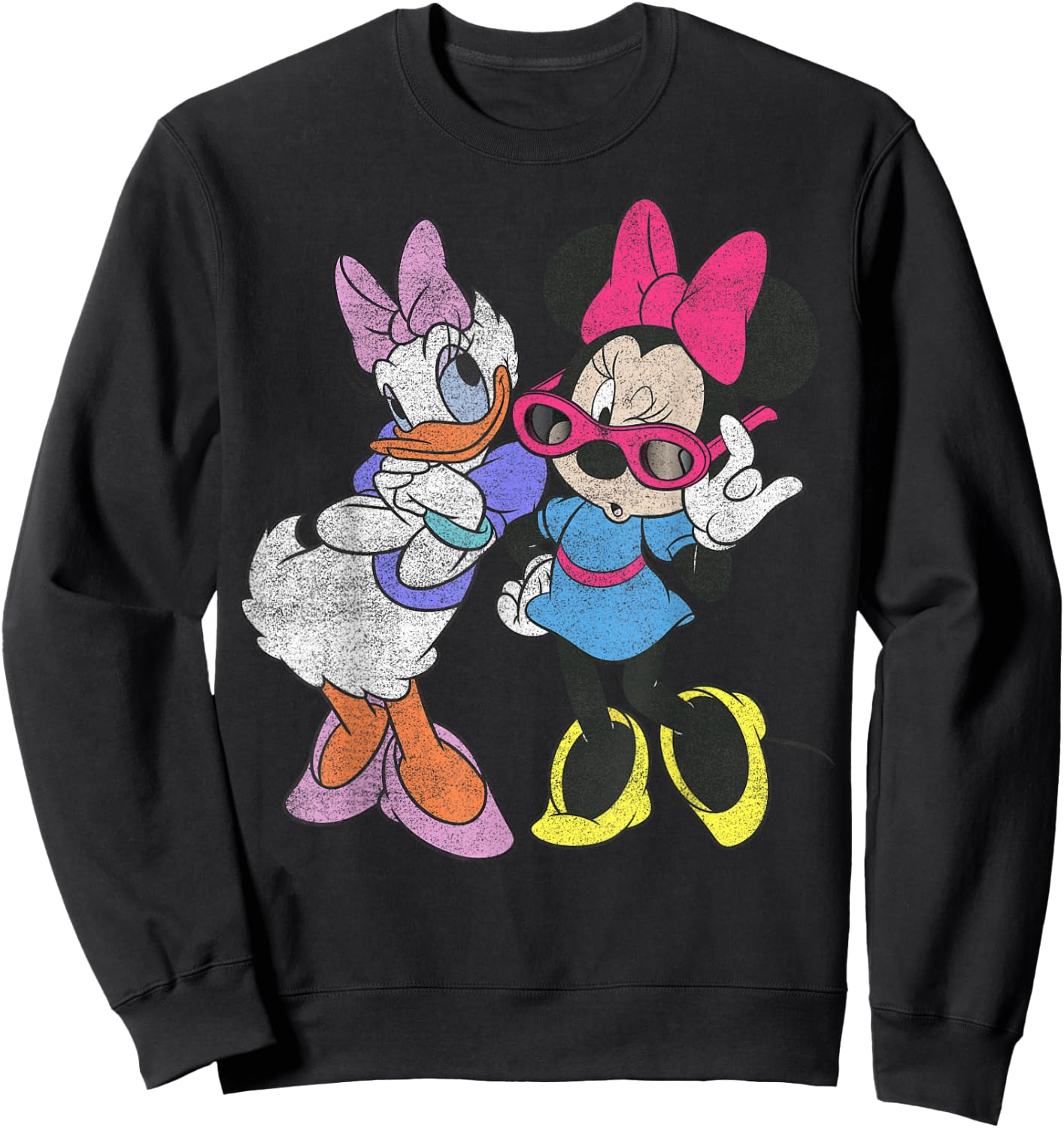 Disney Mickey And Friends Daisy & Minnie Fashion Short Sleeve Sweatshirt - Sweatshirt | Black
