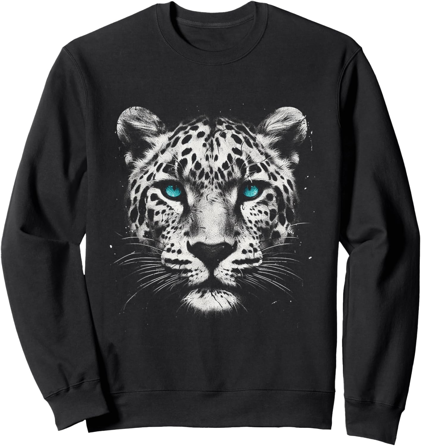 Leopard Cheetah Jaguar Face With Nordic Blue Eyes Sweatshirt - Sweatshirt | Black