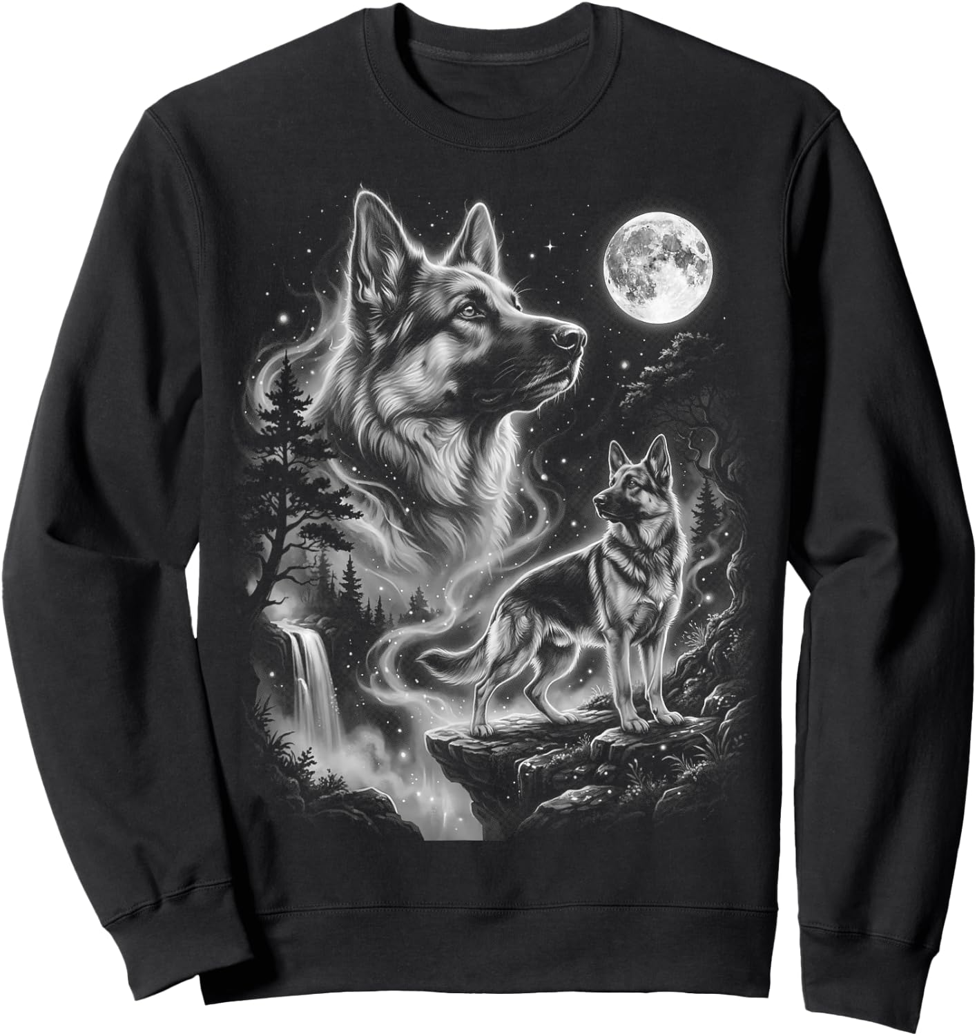 German Shepherd Howling At The Moon Sweatshirt - Sweatshirt | Black