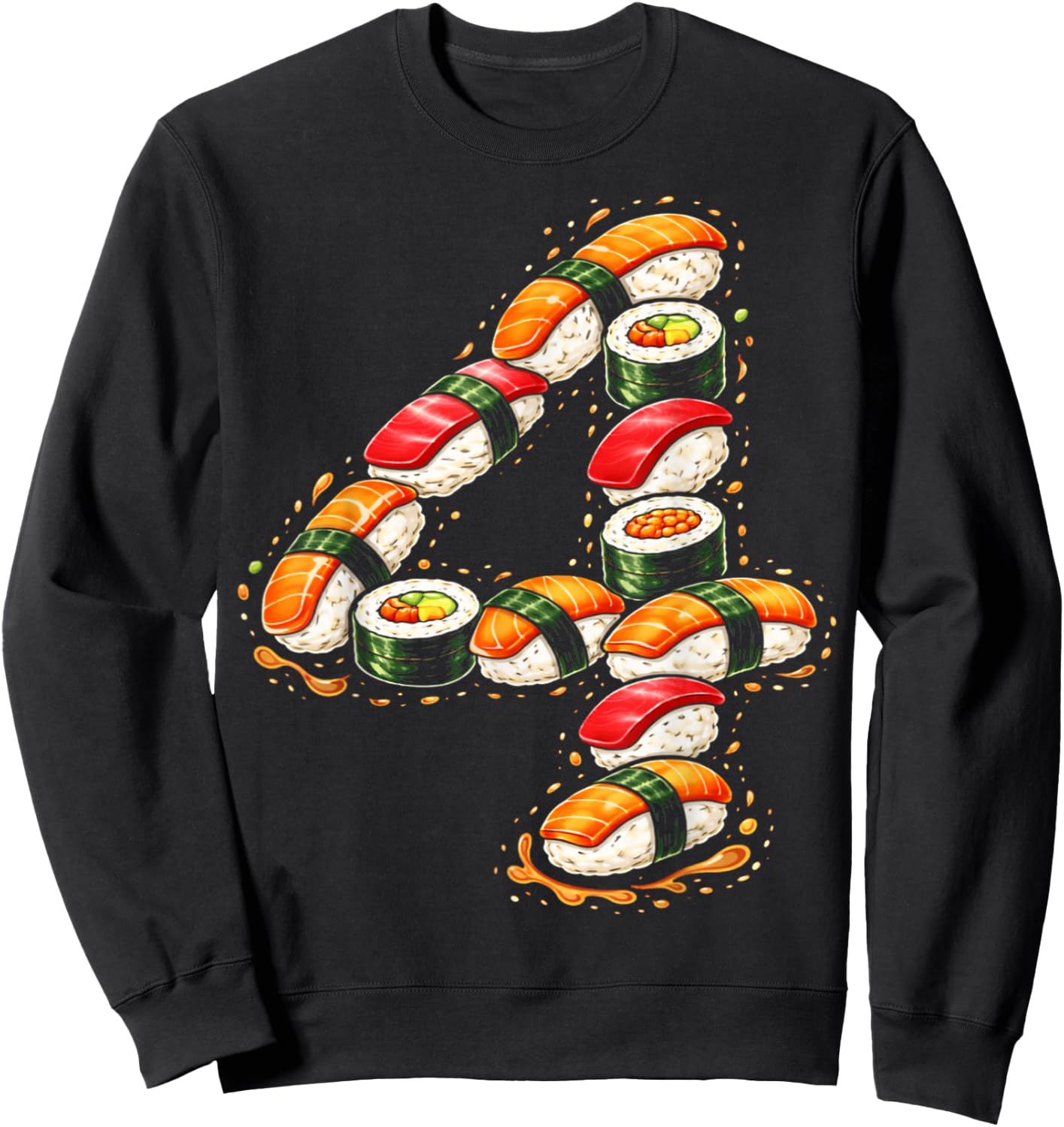 Four 4yr 4th Birthday Sushi Kawaii Cuisine 4 Year Old Girls Sweatshirt - Sweatshirt | Black