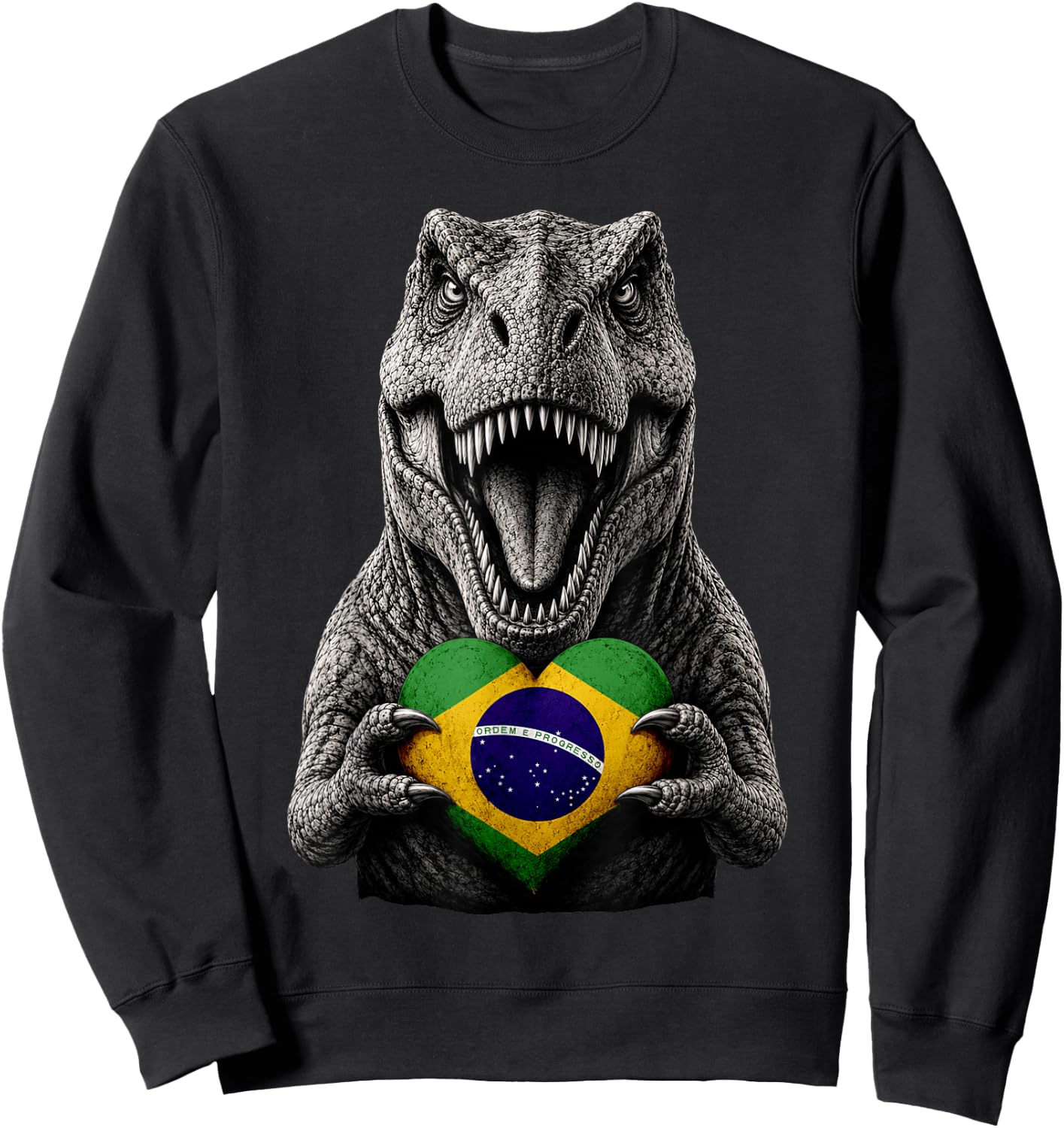 Brazilian Flag Heart Pride Dinosaur Heritage T-Rex Brazil Sweatshirt - Sweatshirt | Black