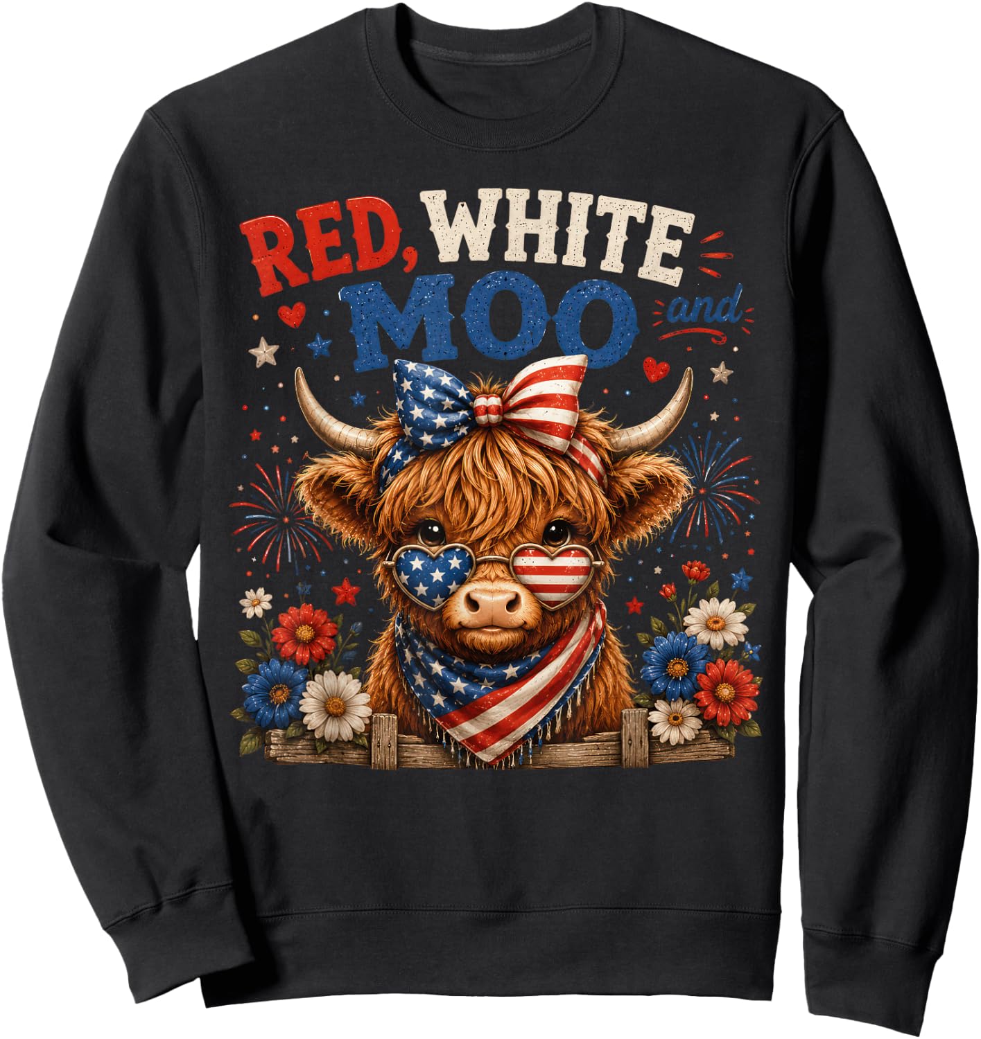 Red White and Moo Cow 4th of July 250 Years Patriotic Sweatshirt - Sweatshirt | Black