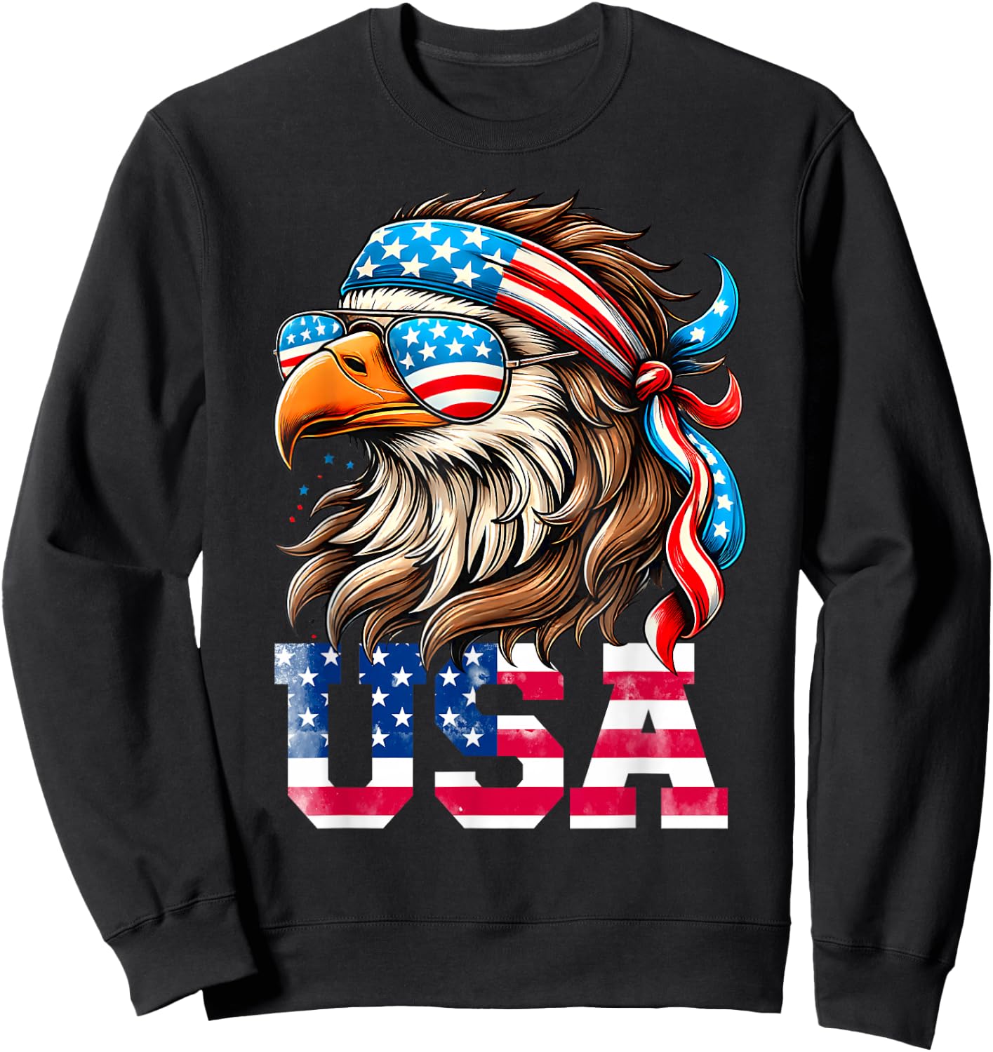 USA American Flag Men Women Kids Eagle Mullet Patriotic Sweatshirt - Sweatshirt | Black