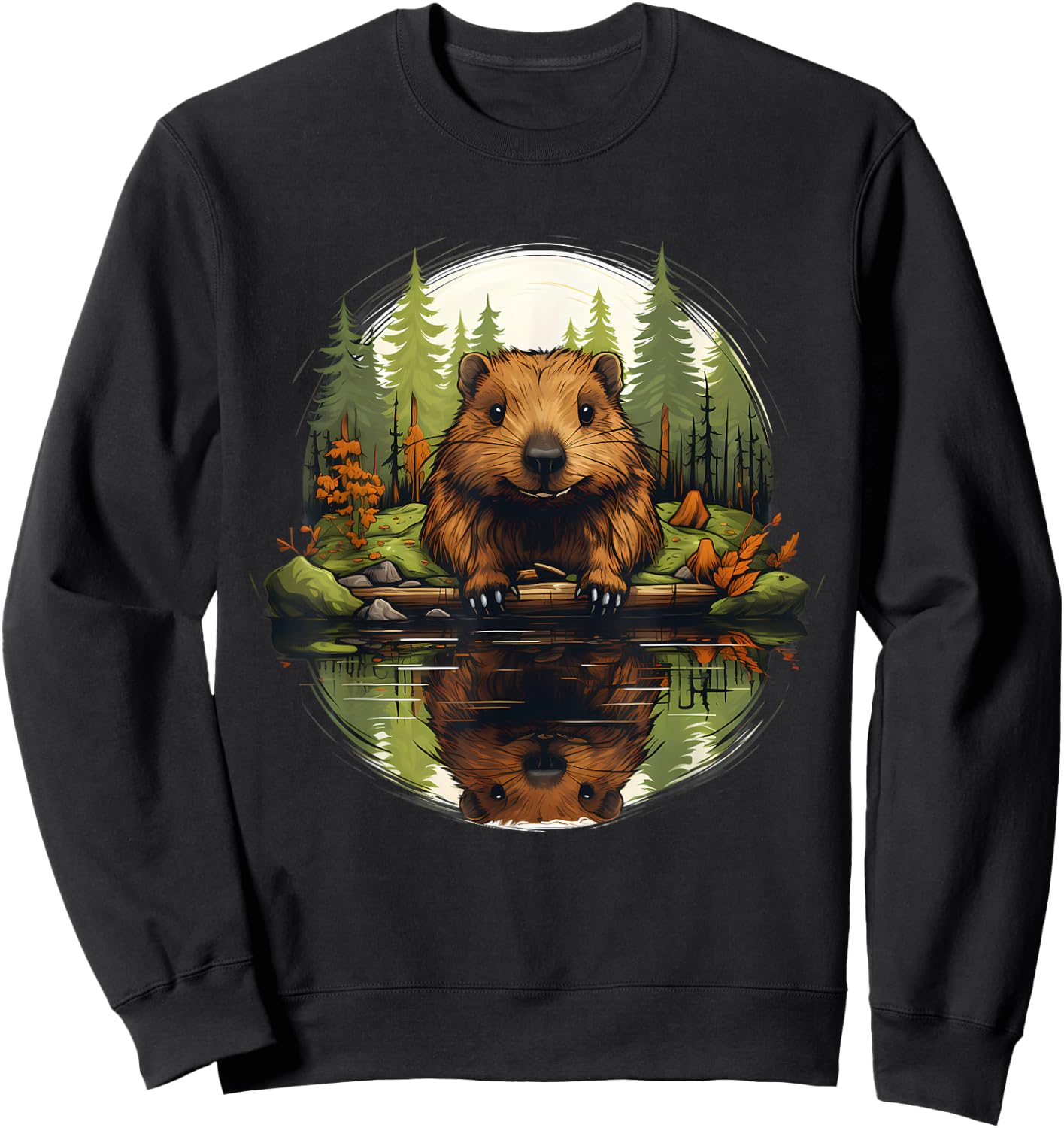 Beaver Nature Animal Lover Artwork Forest Motif Wildlife Sweatshirt - Sweatshirt | Black