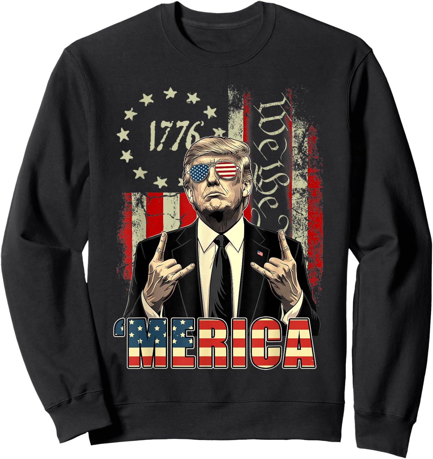 Merica 250 American Years 1776 2026 Trump 250th Anniversary Sweatshirt - Sweatshirt | Black