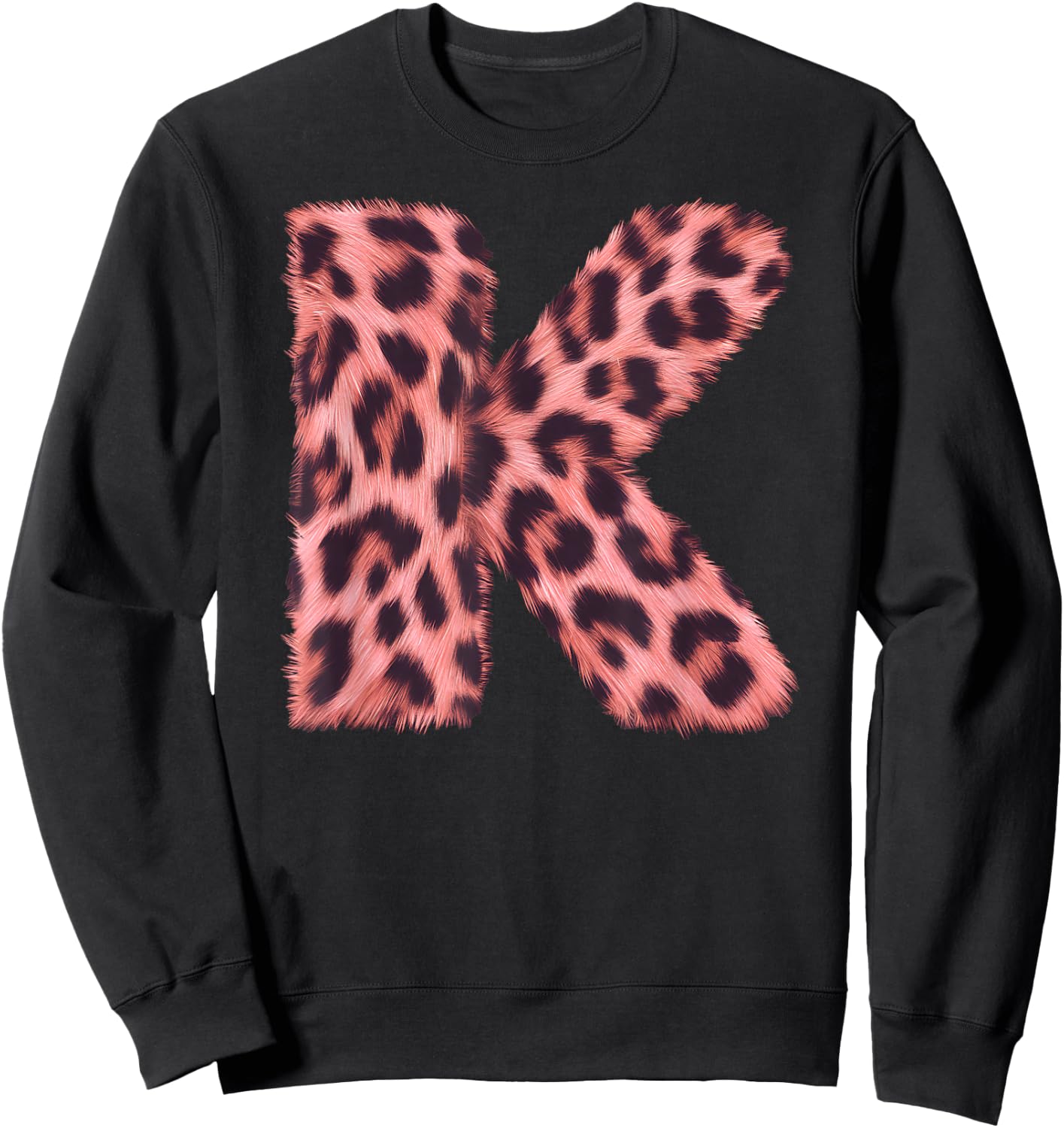 Letter K Cheetah Leopard Print Pink Initial Zebra Matching Sweatshirt - Sweatshirt | Black
