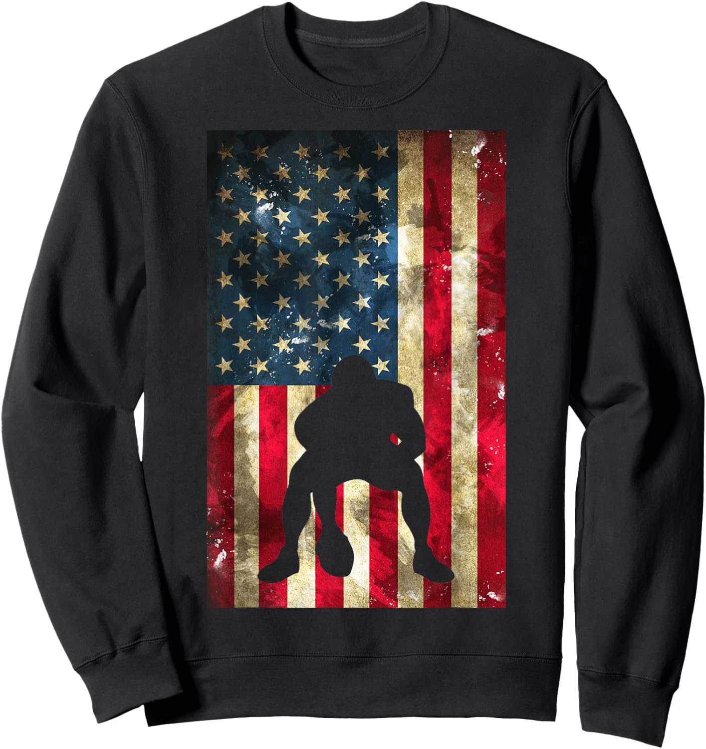 American Football Lineman - Offensive Player On USA Flag Sweatshirt - Sweatshirt | Black