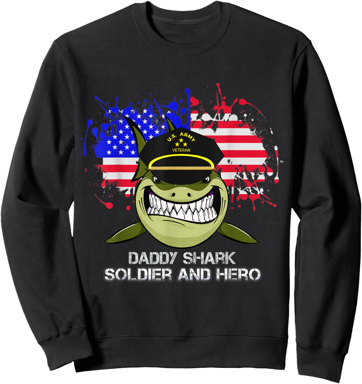 Daddy Shark U.S. army veteran For 4th of July Sweatshirt - Sweatshirt | Black