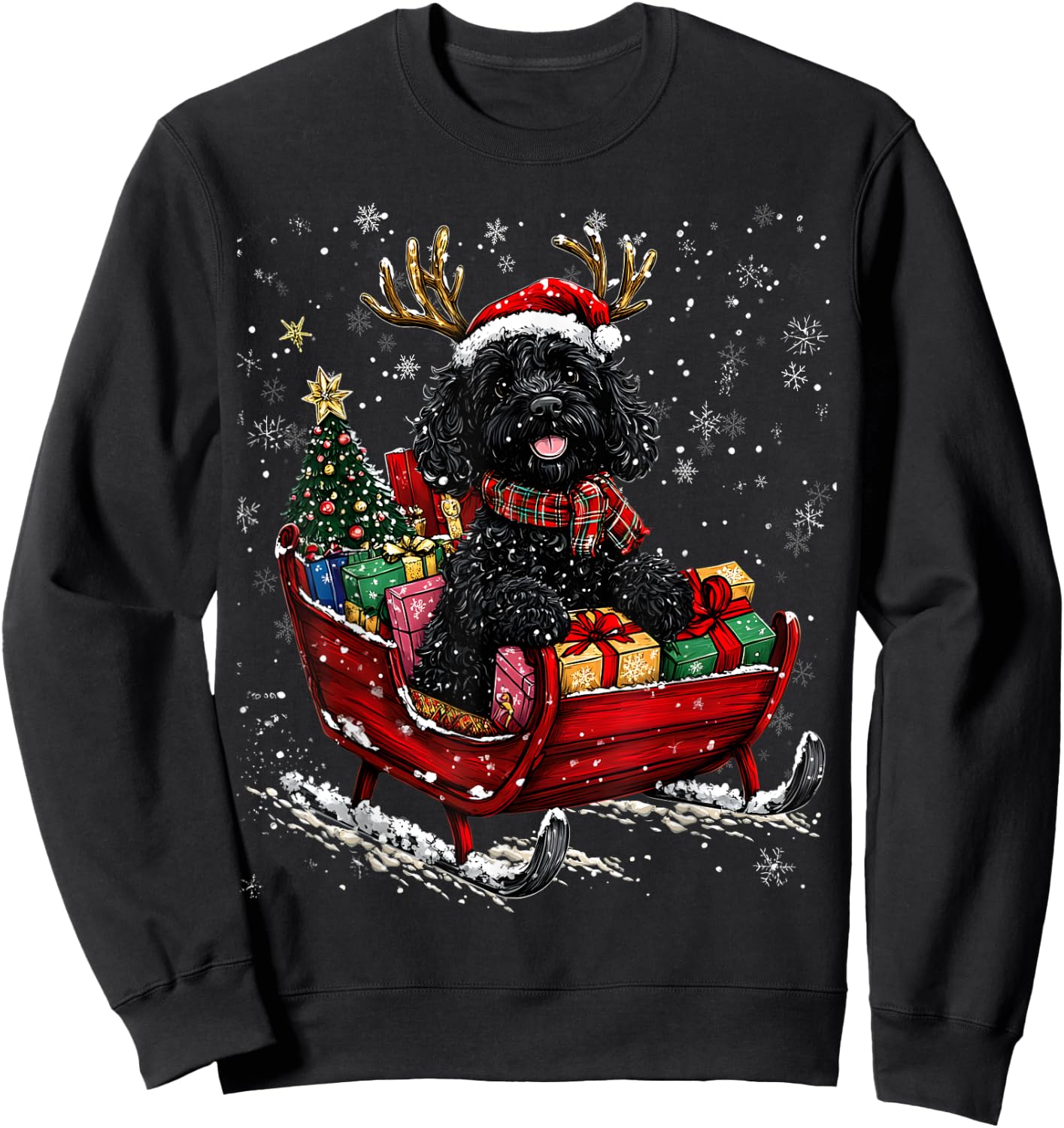 Santa Goldendoodle reindeer Light Christmas Sweatshirt - Sweatshirt | Black