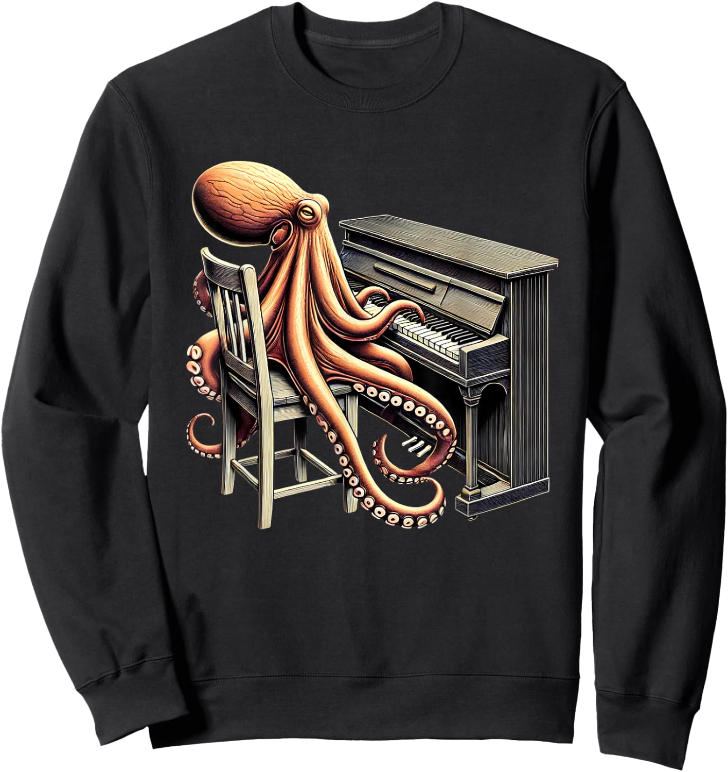 Vintage Octopus Playing Piano Pianist Piano Player Sweatshirt - Sweatshirt | Black