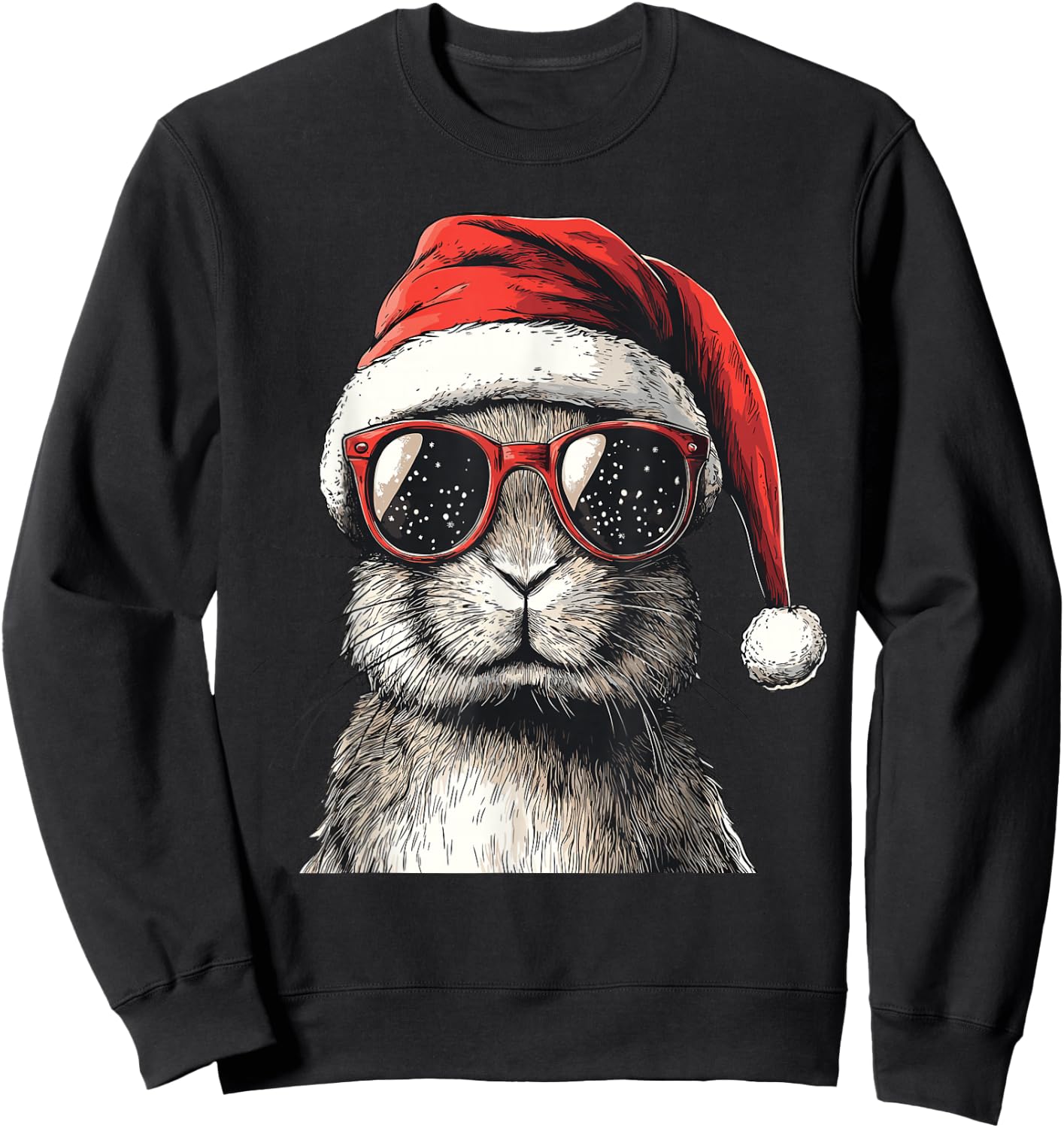 Rabbit Santa Hat Funny Rabbit Lovers Christmas Xmas Pajama Sweatshirt - Sweatshirt | Black