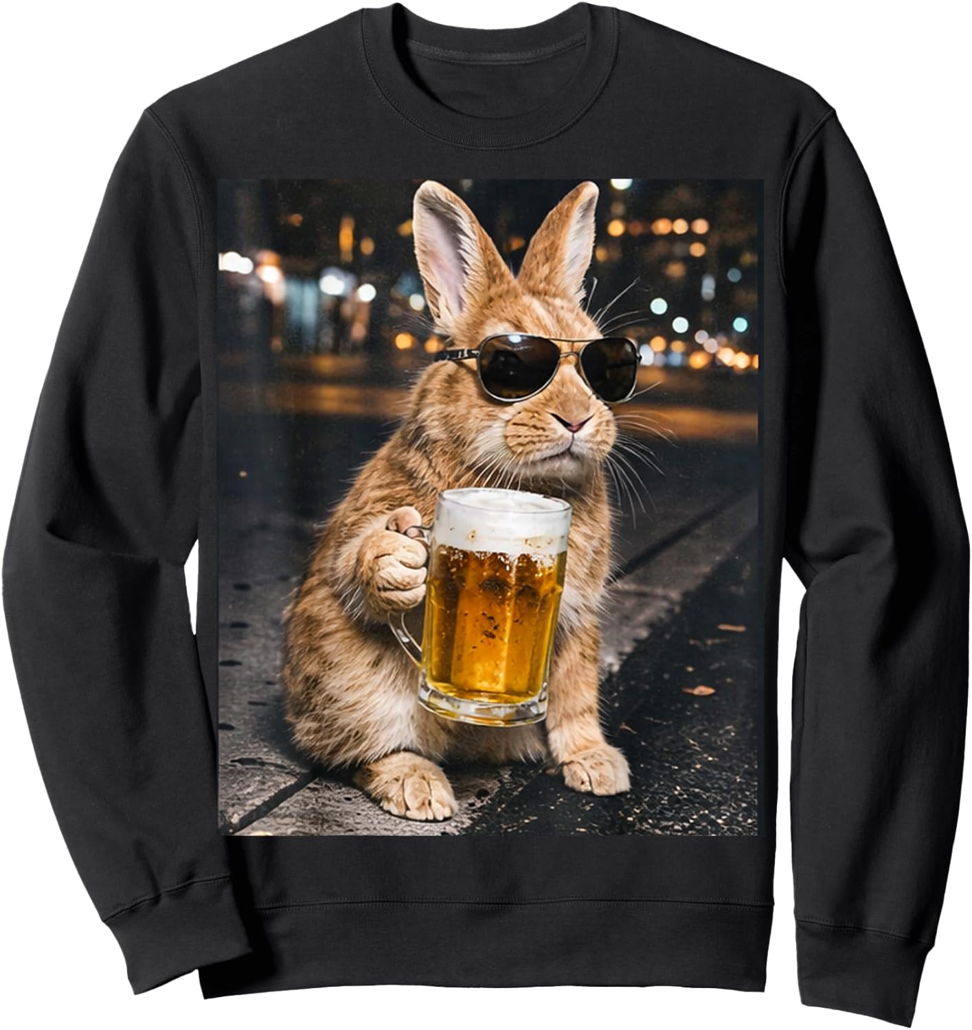 Lustiger Hase trinkt Bier mit Sonnenbrille Frohe Ostern Sweatshirt - Sweatshirt | Black