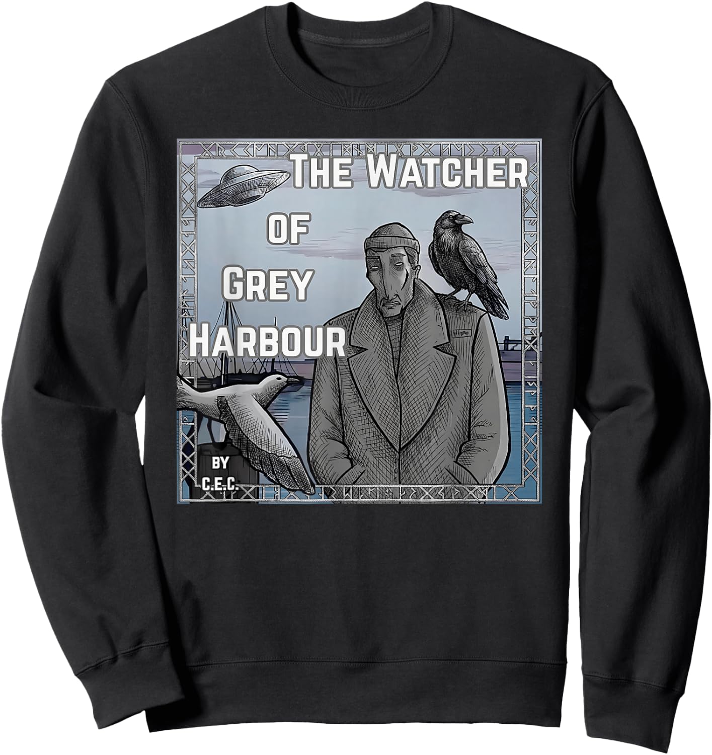 The Watcher of Grey Harbour by Artist CEC Sweatshirt - Sweatshirt | Black