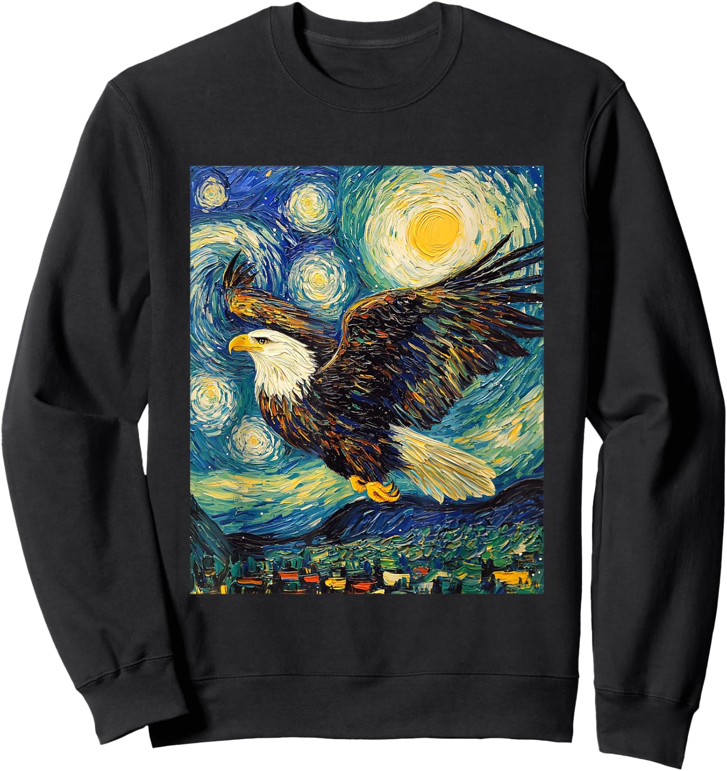 Bald Eagle Bird - Van Gogh Style - Starry Night Sweatshirt - Sweatshirt | Black