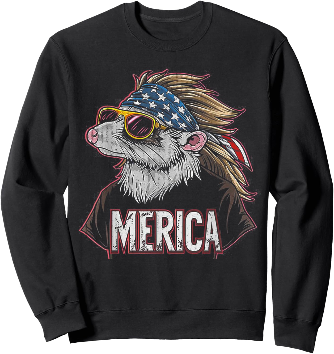 Opossum Possum - Patriotic 4th of July American Flag Sweatshirt - Sweatshirt | Black