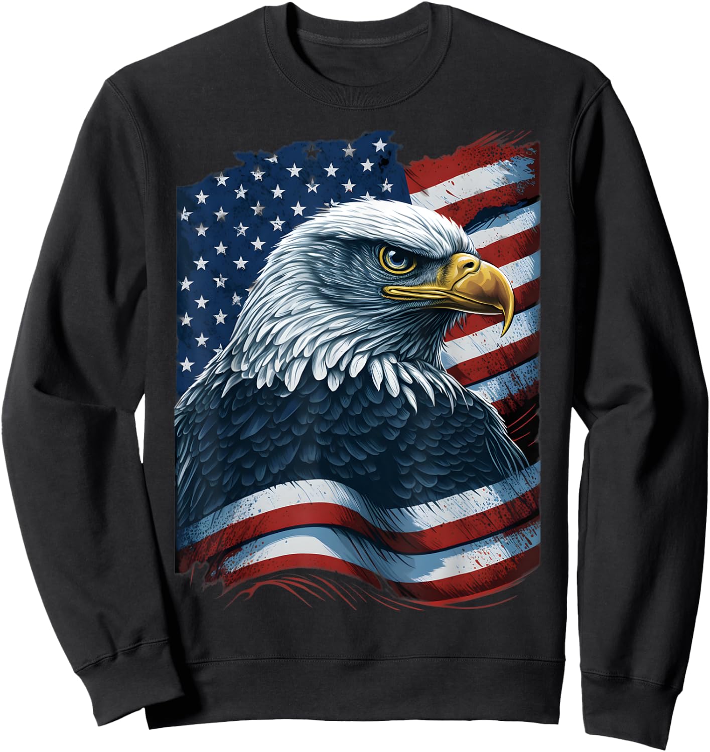 Bald Eagle Proud Patriotic American US Flag 4th Of July Sweatshirt - Sweatshirt | Black