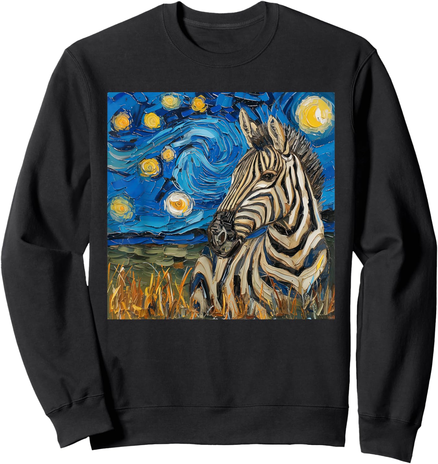 Zebra Van Gogh Style Starry Night Sweatshirt - Sweatshirt | Black