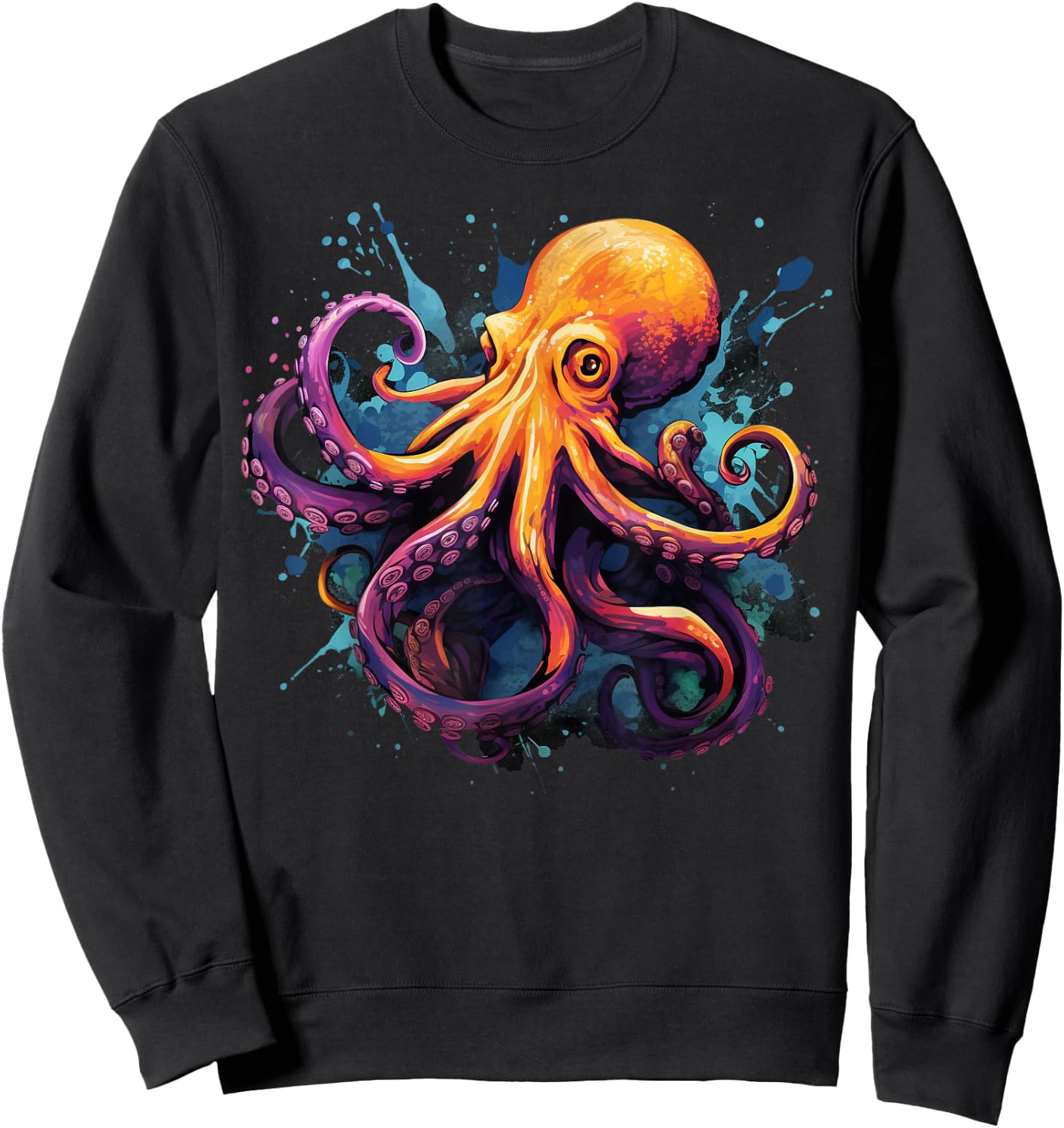 Cool Octopus on colorful painted Octopus Sweatshirt - Sweatshirt | Black