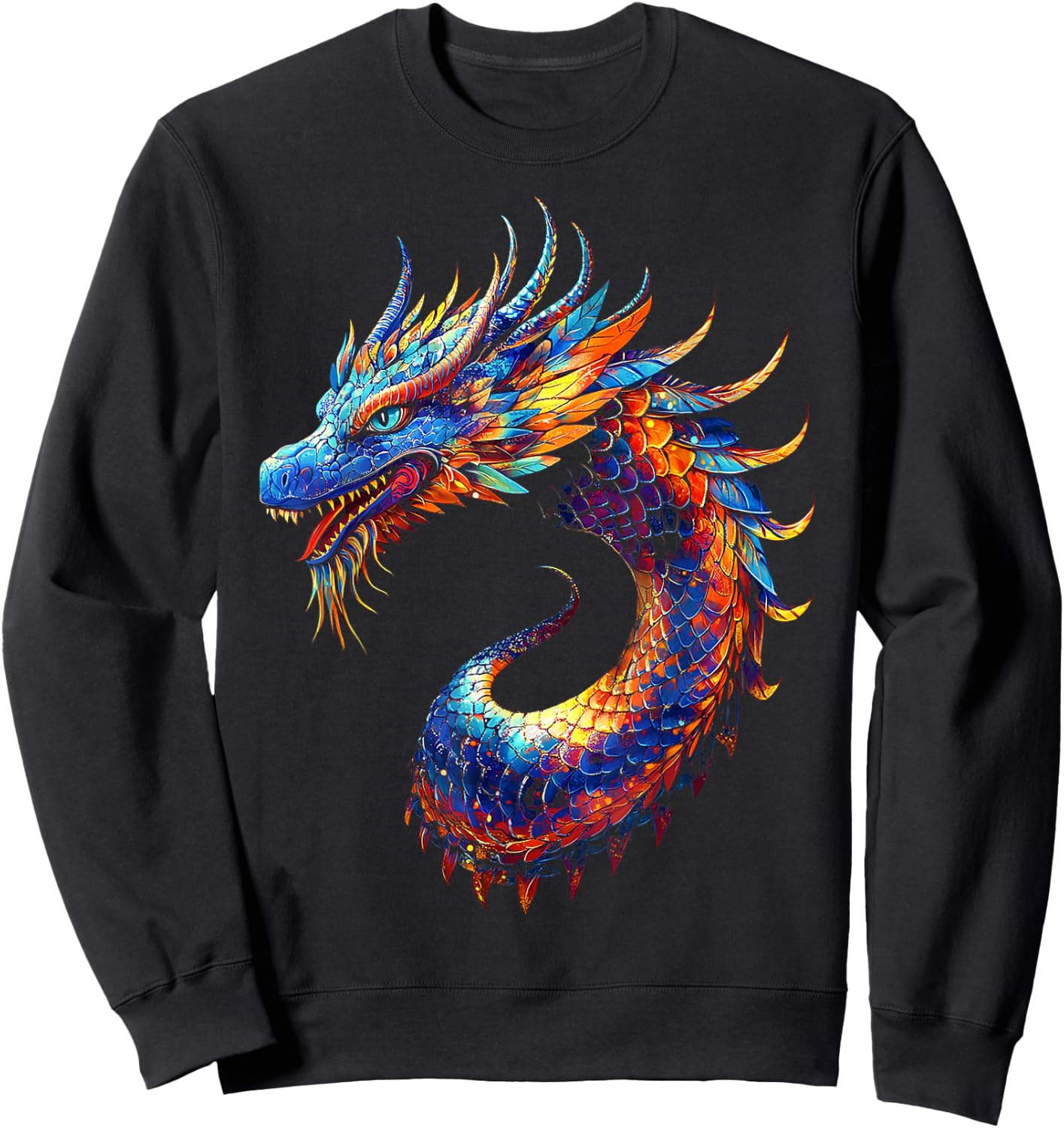 Naga Dragon Graphic Mythical Illustration Naga Dragon Sweatshirt - Sweatshirt | Black