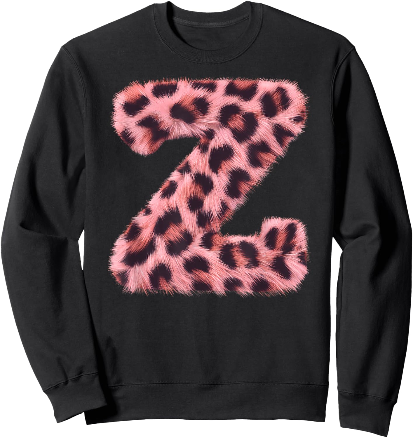 Letter Z Cheetah Leopard Print Pink Initial Zebra Matching Sweatshirt - Sweatshirt | Black