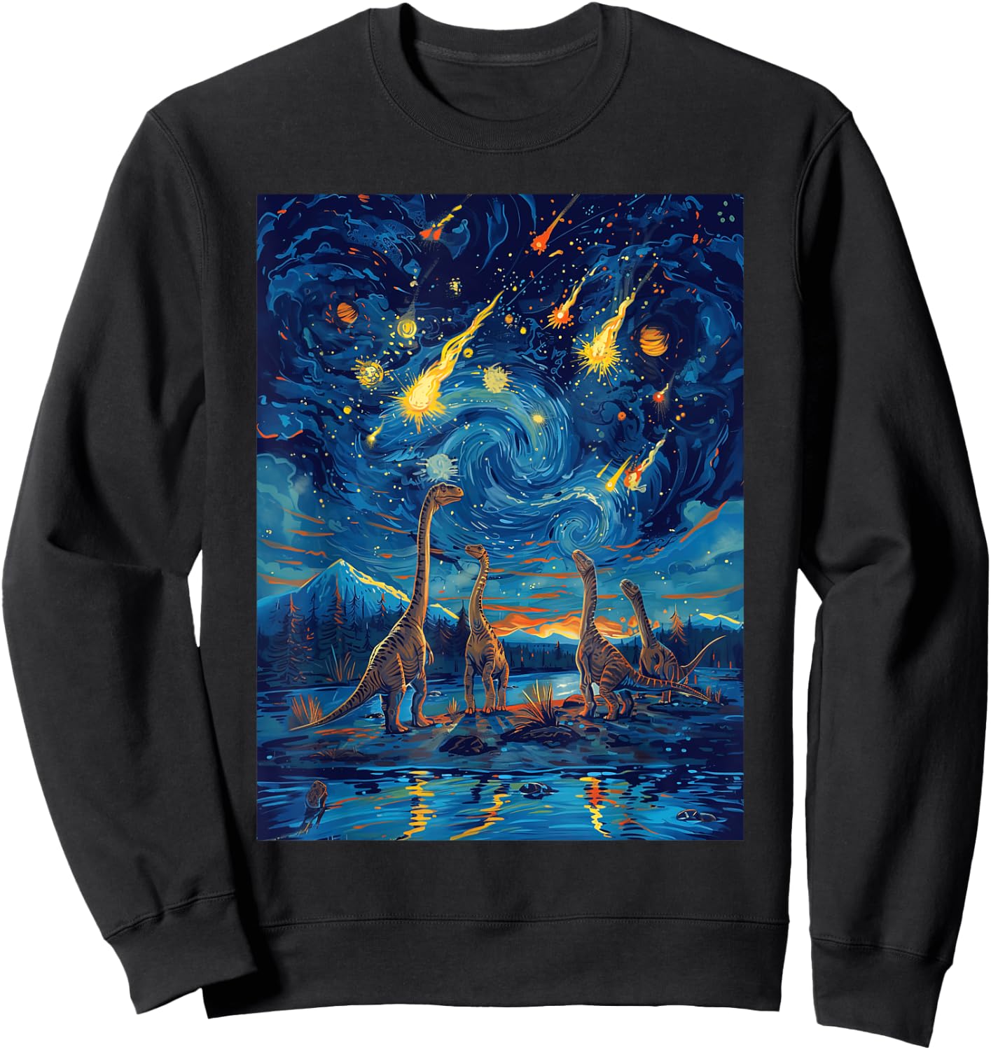 Last Day Of Dinosaur Meteor Shower Starry Night Funny Dino Sweatshirt - Sweatshirt | Black