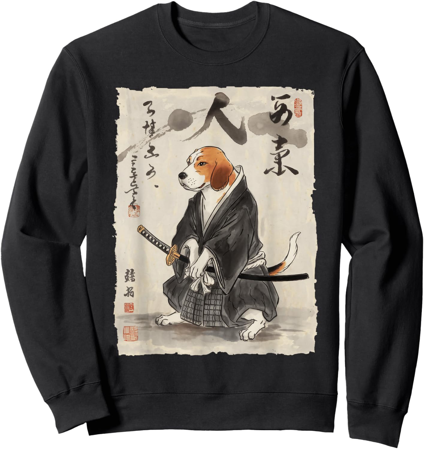 Samurai Beagle Art Japanese Warrior Women Kids Sweatshirt - Sweatshirt | Black