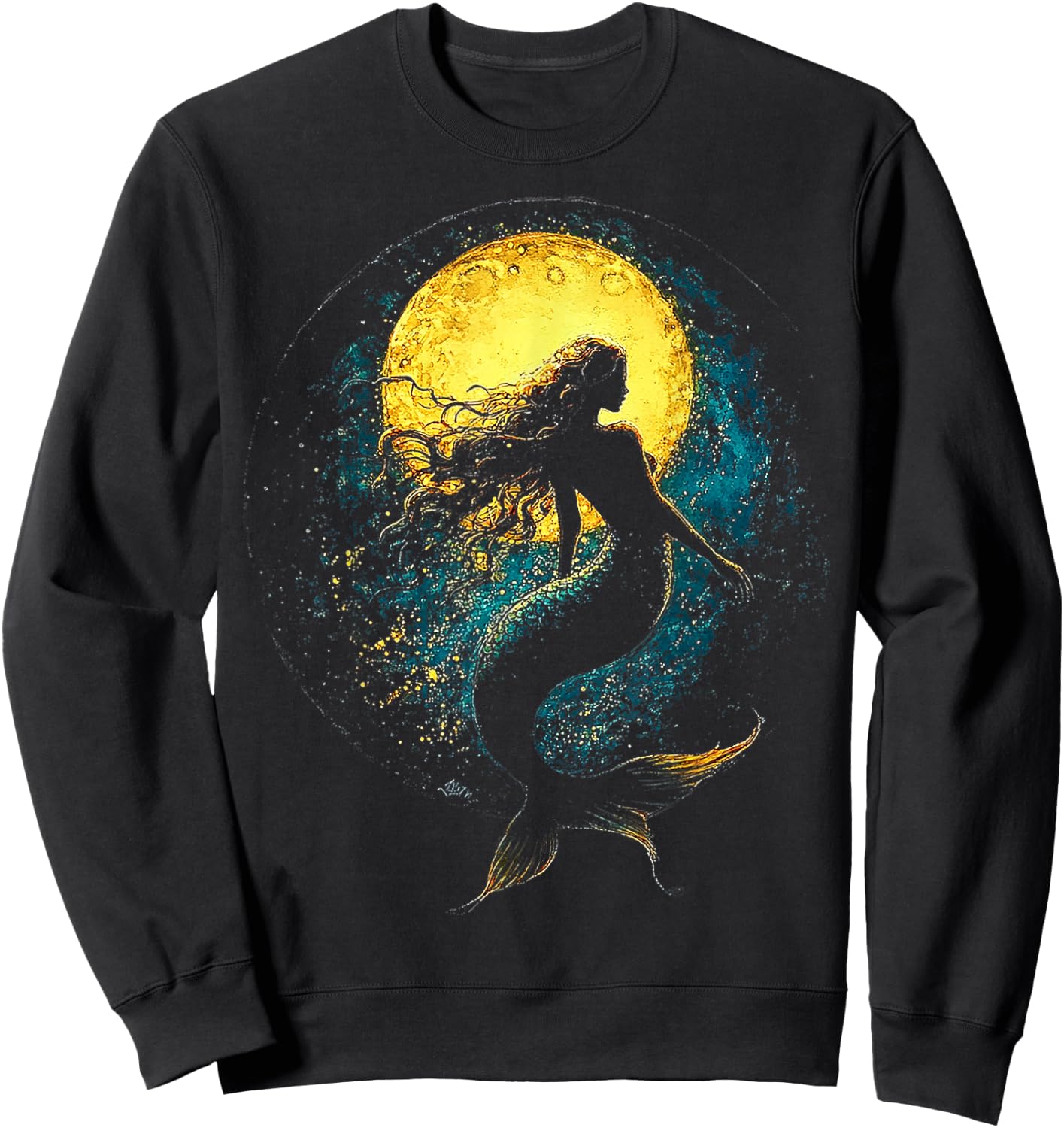 Mermaid Women Mythical Motif Fantasy Girl Art Mermaid Sweatshirt - Sweatshirt | Black