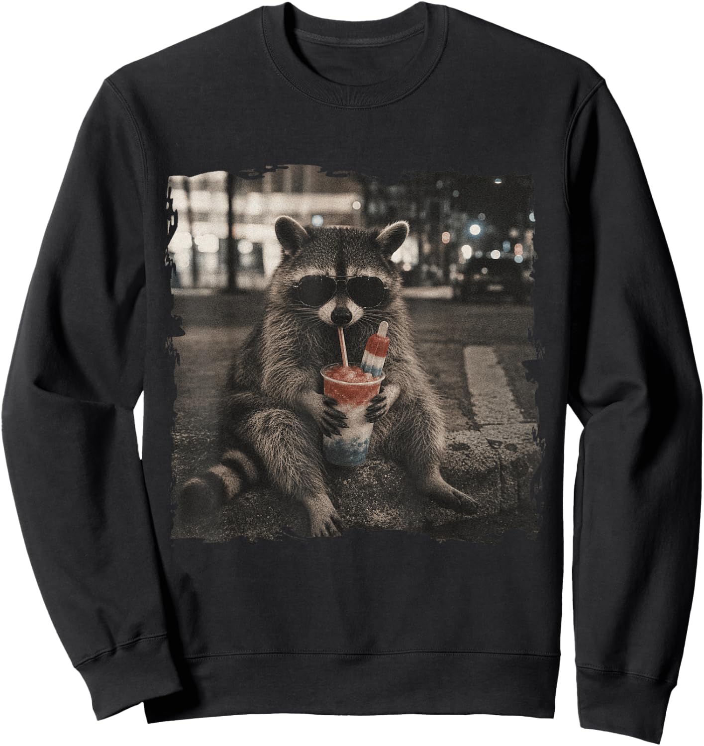 Patriotic Raccoon Drinking Iced Slushie 4th of July America Sweatshirt - Sweatshirt | Black