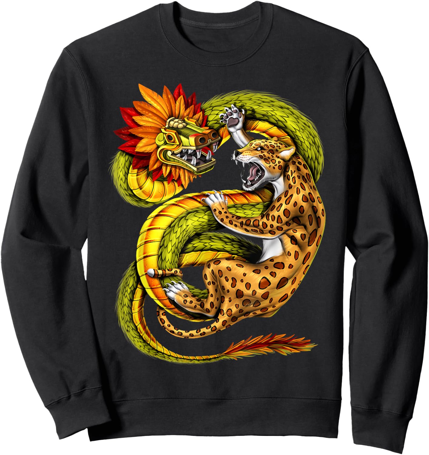 Aztec Feathered Serpent God Quetzalcoatl Aztec Jaguar Sweatshirt - Sweatshirt | Black