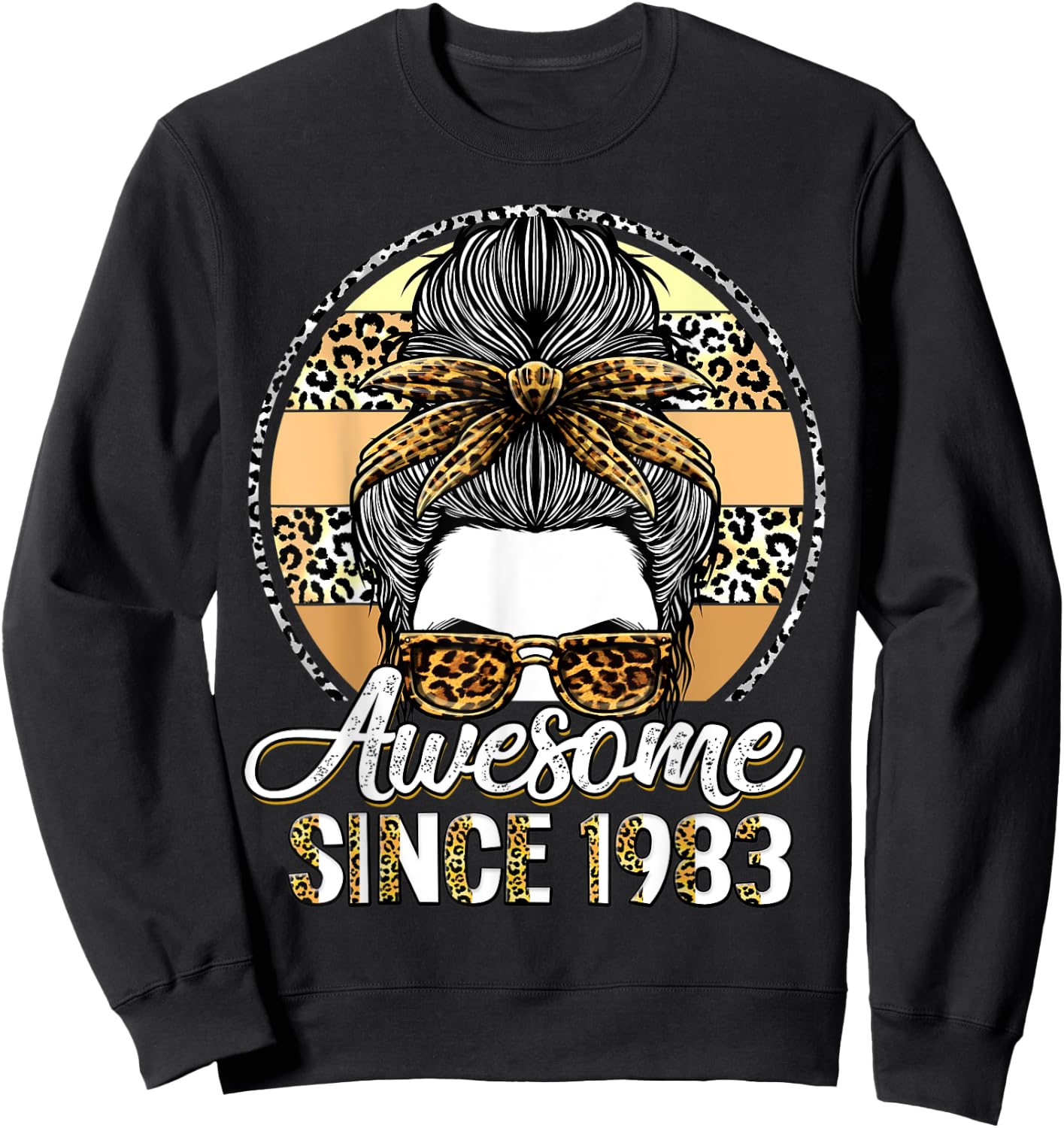 Awesome since 1983 40 Years Old Messy Bun Leopard Sweatshirt - Sweatshirt | Black