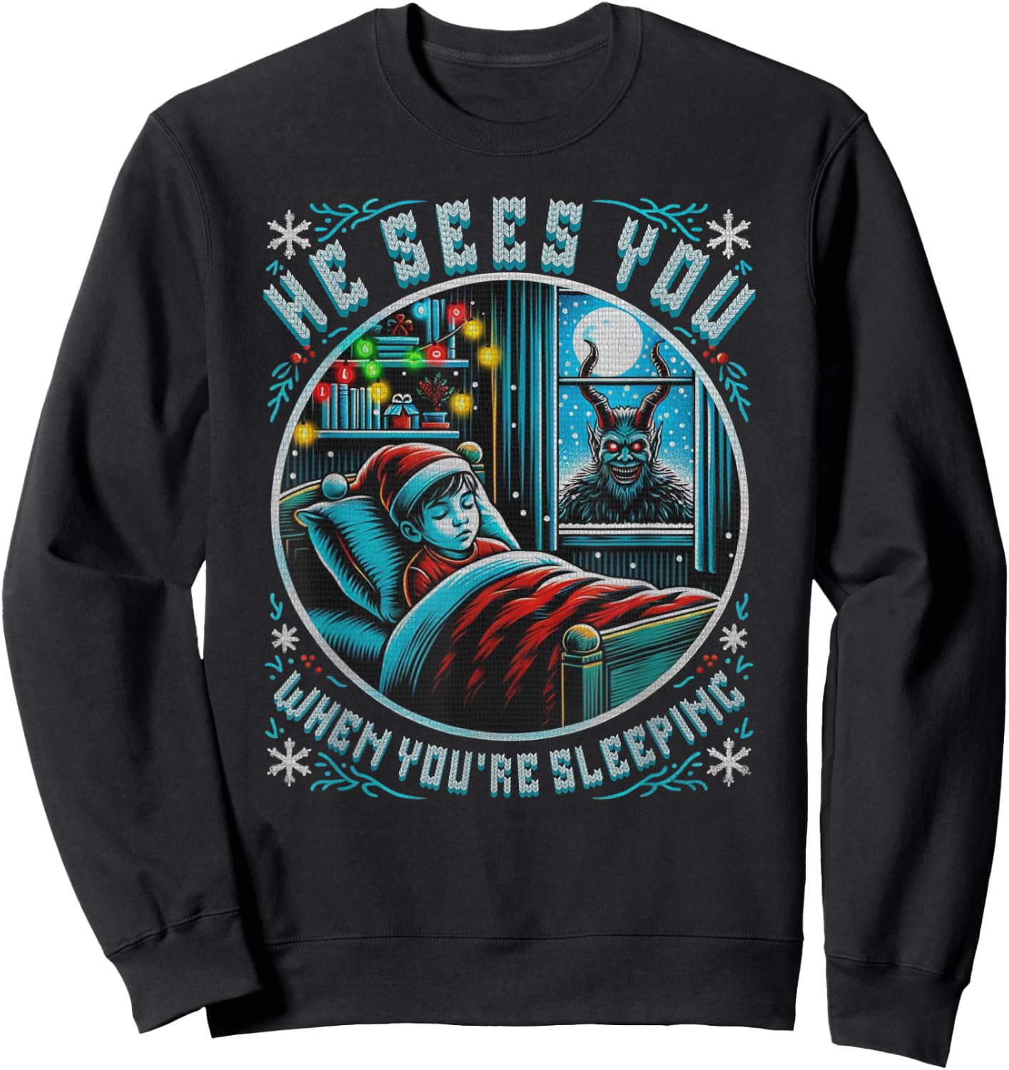Splendifulous Merry Krampus He Sees You Vintage Horror Christmas Gothic -Adults Sweatshirt - Sweatshirt | Black