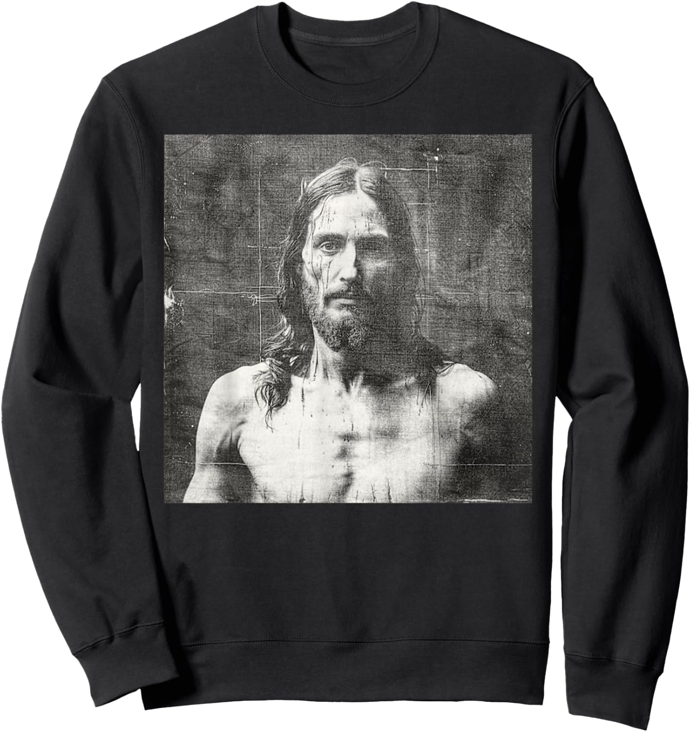Vintage Jesus Christ Face Jesus Shroud Of Turin Distressed Sweatshirt - Sweatshirt | Black